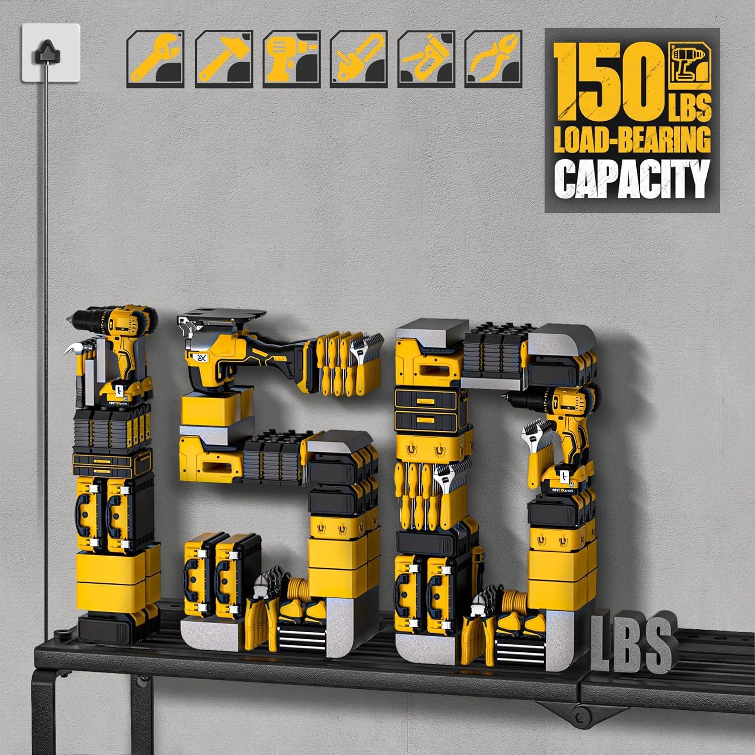 Power Tool Organizer, 7 Drill Holder for Tool Organizer, Storage and Organization for Garage, Heavy Duty Metal Tool Shelf Utility Rack for Cordless Power Tools Suitable for Pegboard/Workshop