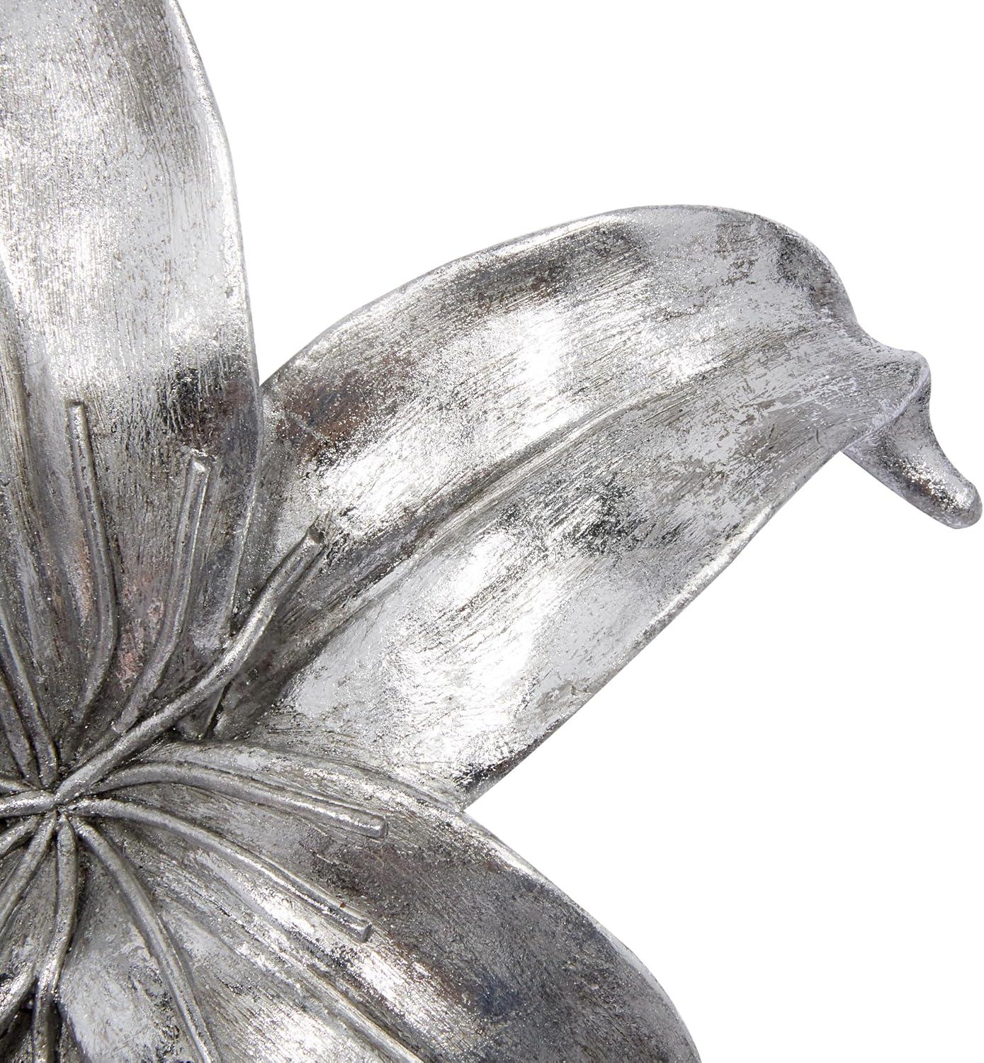 DecMode Silver Polystone 3D Floral Wall Decor (3 Count)