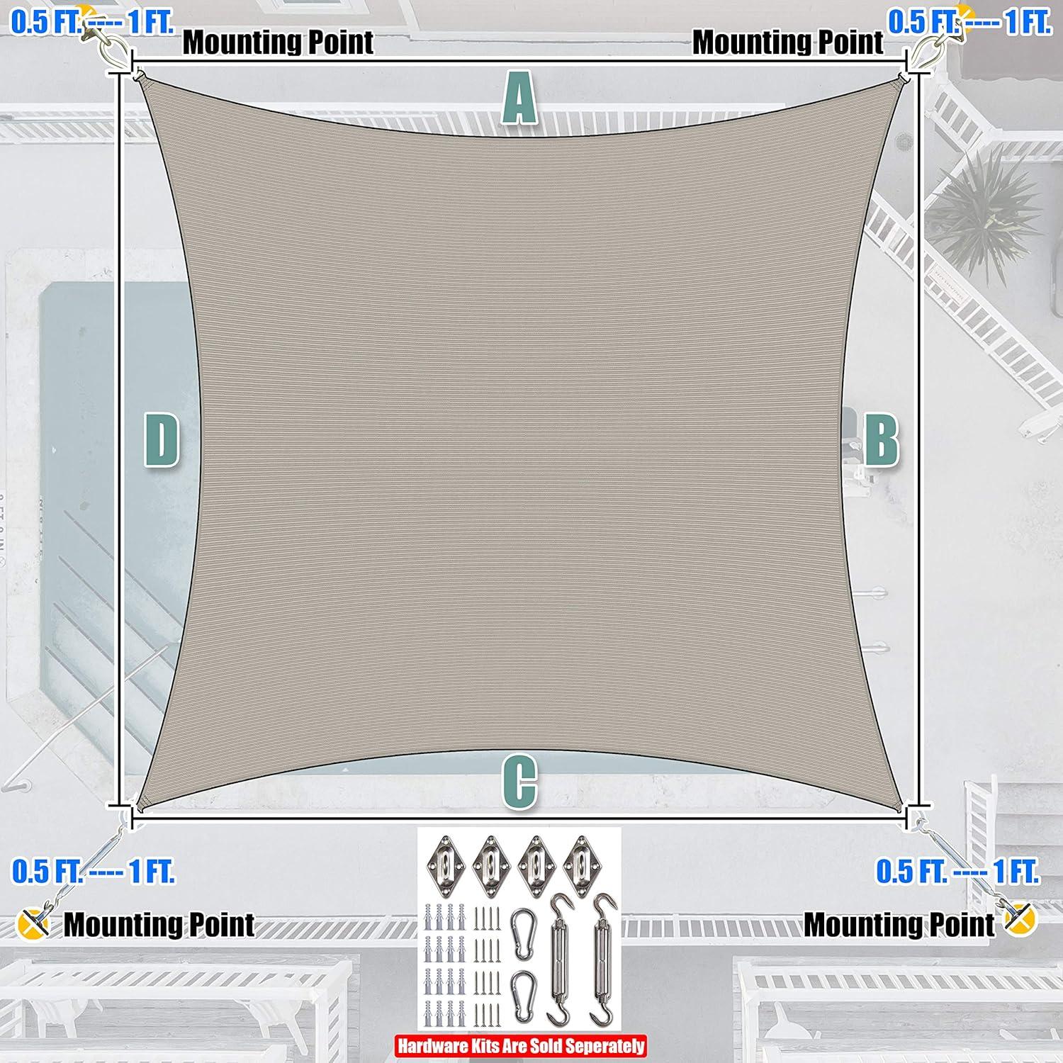 Amgo 12' x 20' Grey Rectangle Sun Shade Sail Canopy Awning UPF50+ AGTAPR1220, 95% UV Blockage, Water & Air Permeable, Commercial and Residential, 3 Years Warranty (We Make Custom Size)