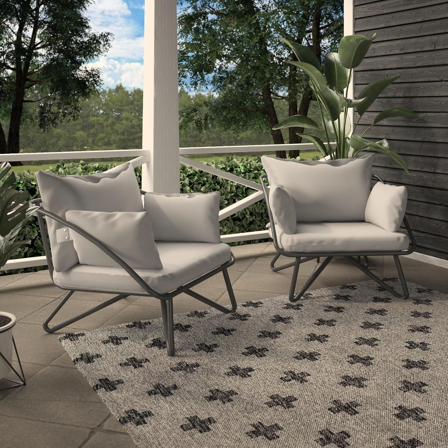 Teddi 2pc Outdoor Lounge Chairs Charcoal - Novogratz: Weather-Resistant Patio Furniture, Steel Frame