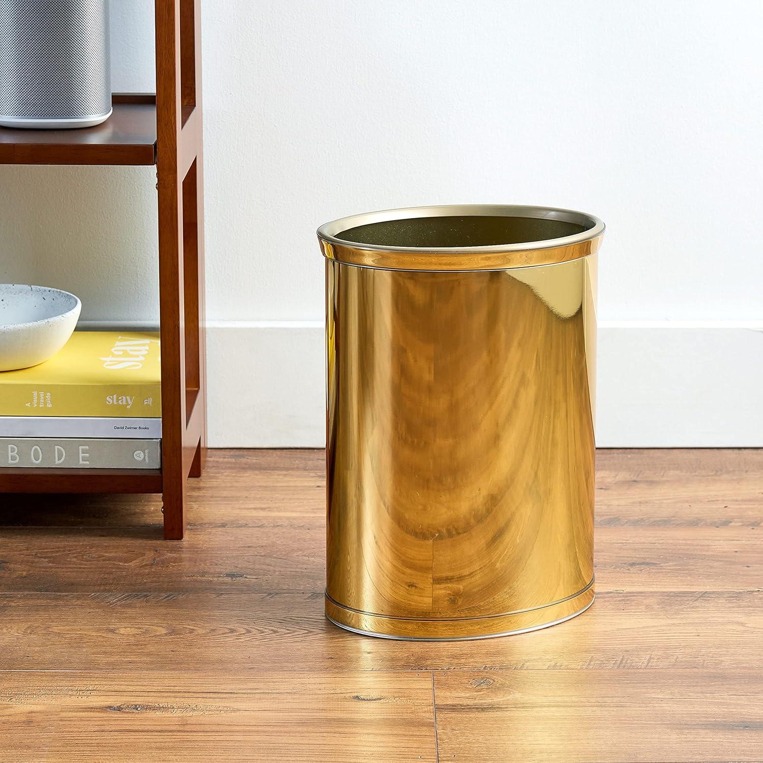 Polished Brass 15" Oval Office Wastebasket