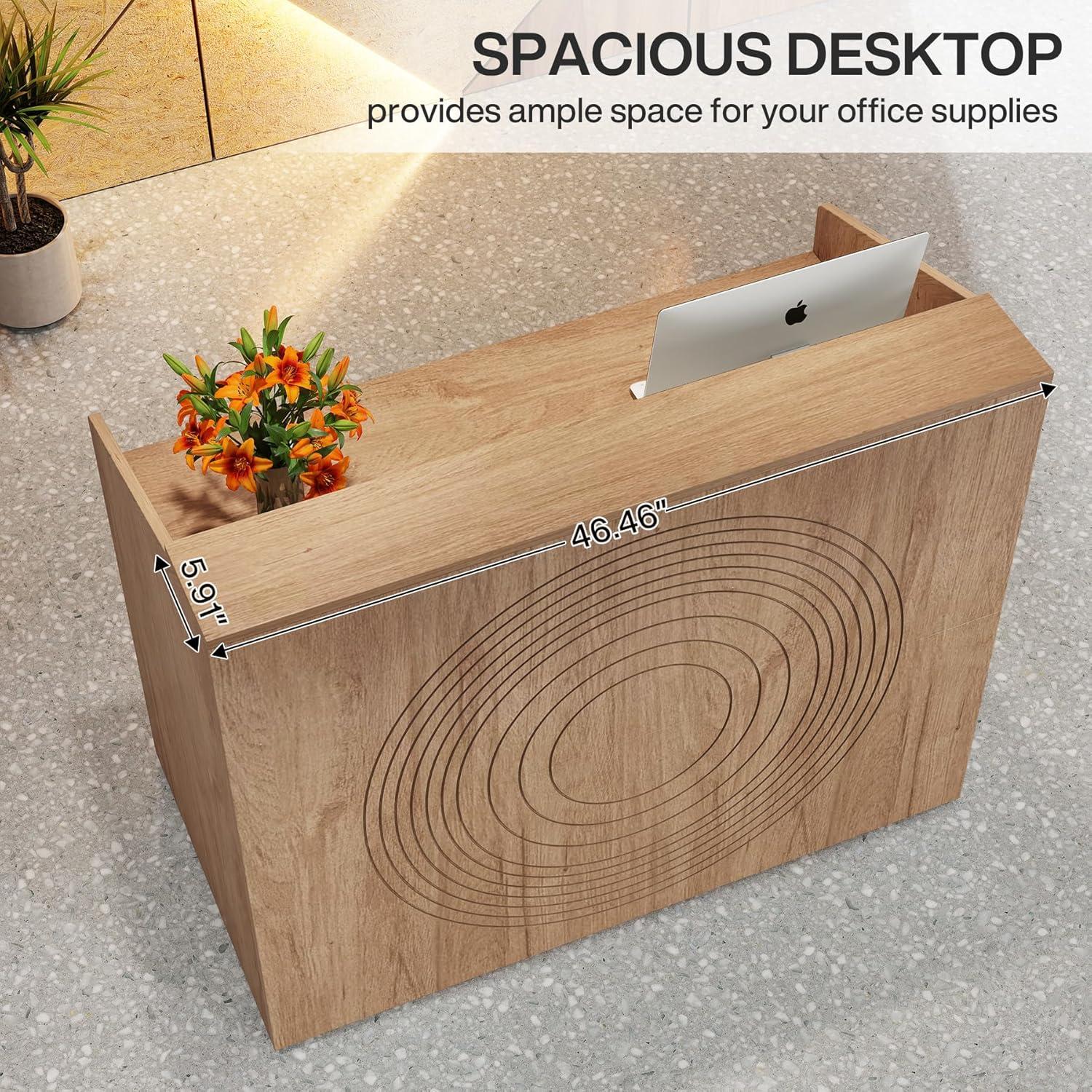 Tribesigns Reception Desk with Counter, Modern Front Desk Reception Room Table with Cable Grommet, 47 inch Retail Counter for Checkout, Lobby, Beauty Salon, Home Office Desk, Oak