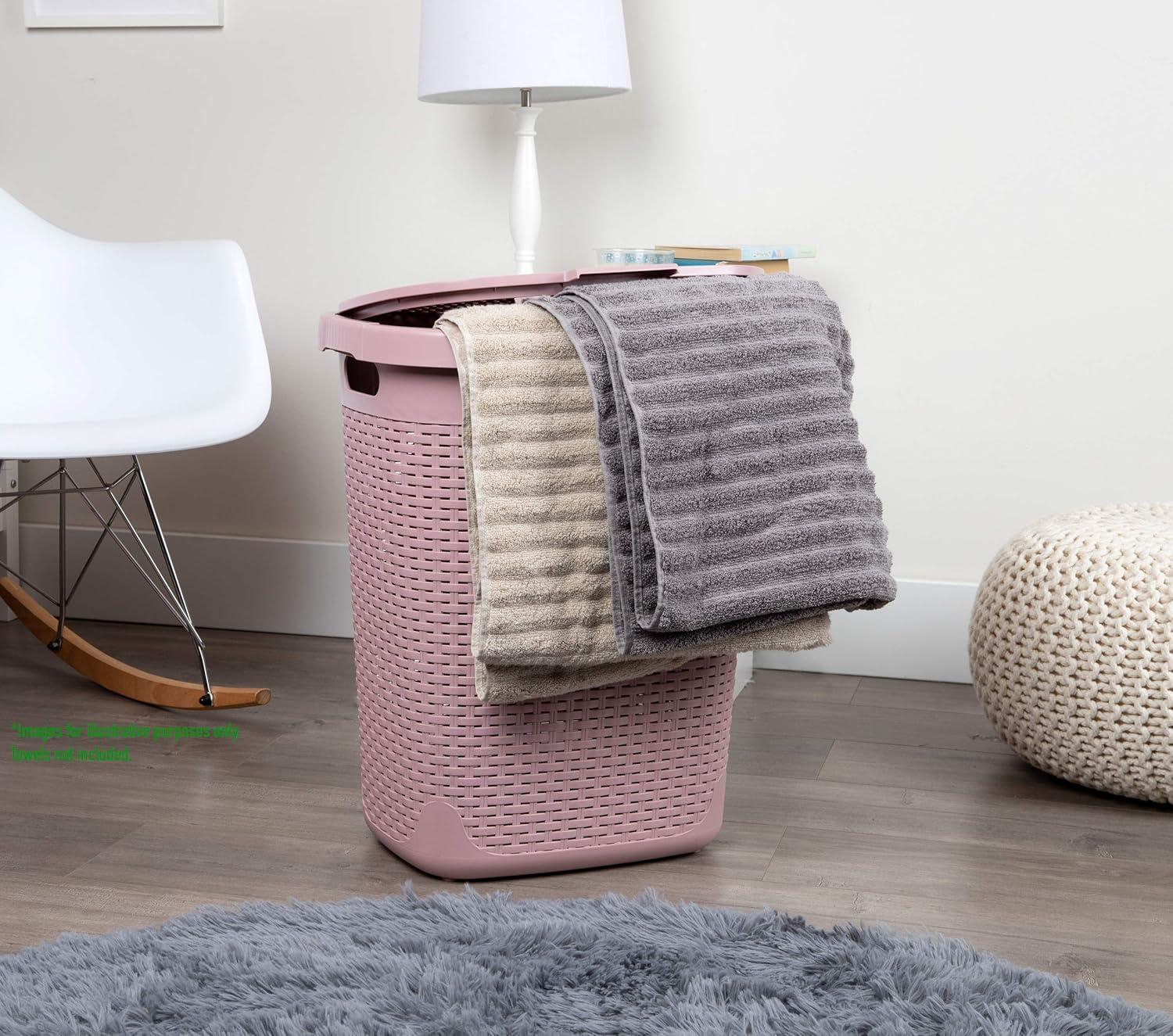 Mind Reader Laundry Basket with Cutout Handles, Washing Bin, Dirty Clothes Storage, Bathroom, Bedroom, Closet, 50 Liter Capacity, Pink