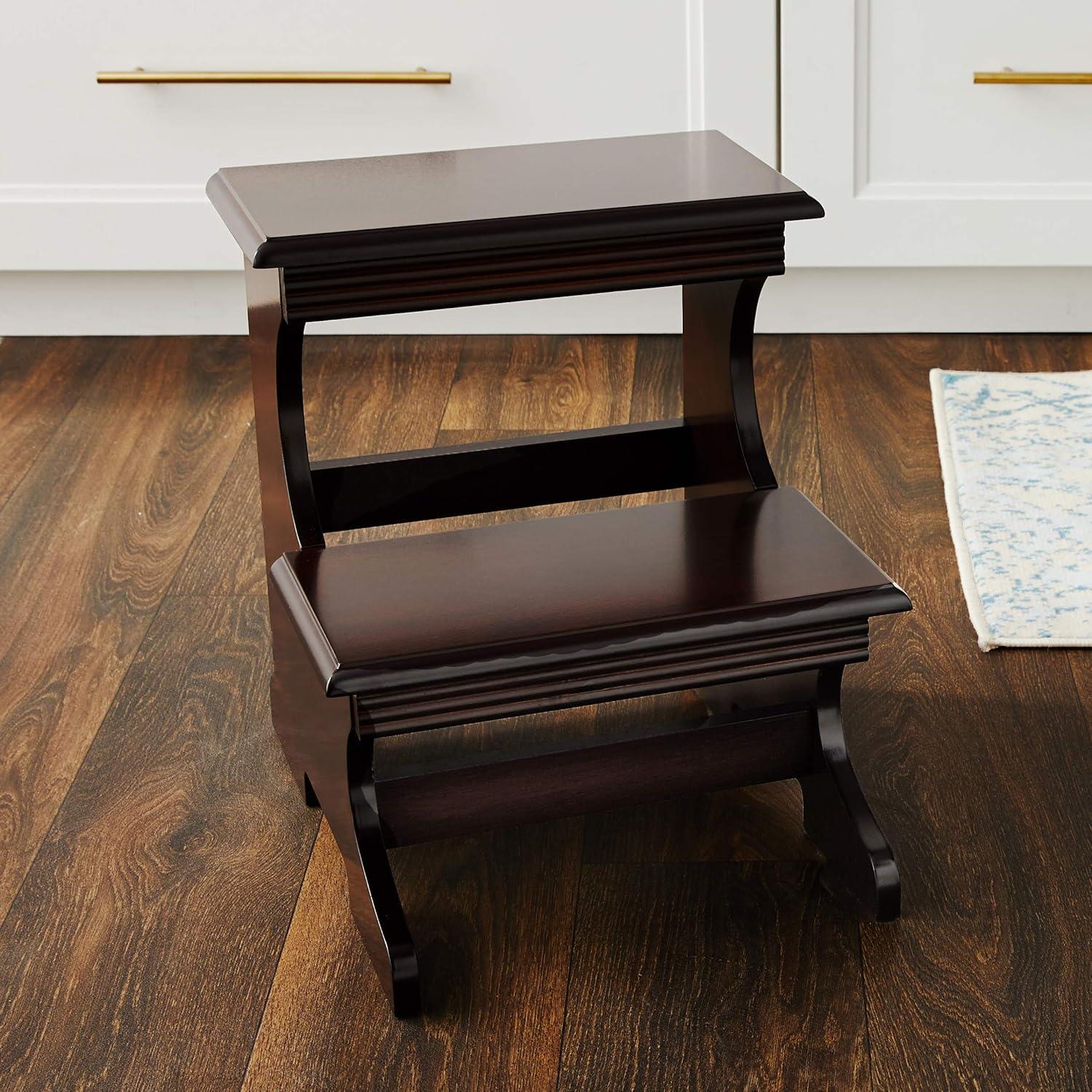 Dark Walnut Heavy Duty 2-Step Wooden Step Stool