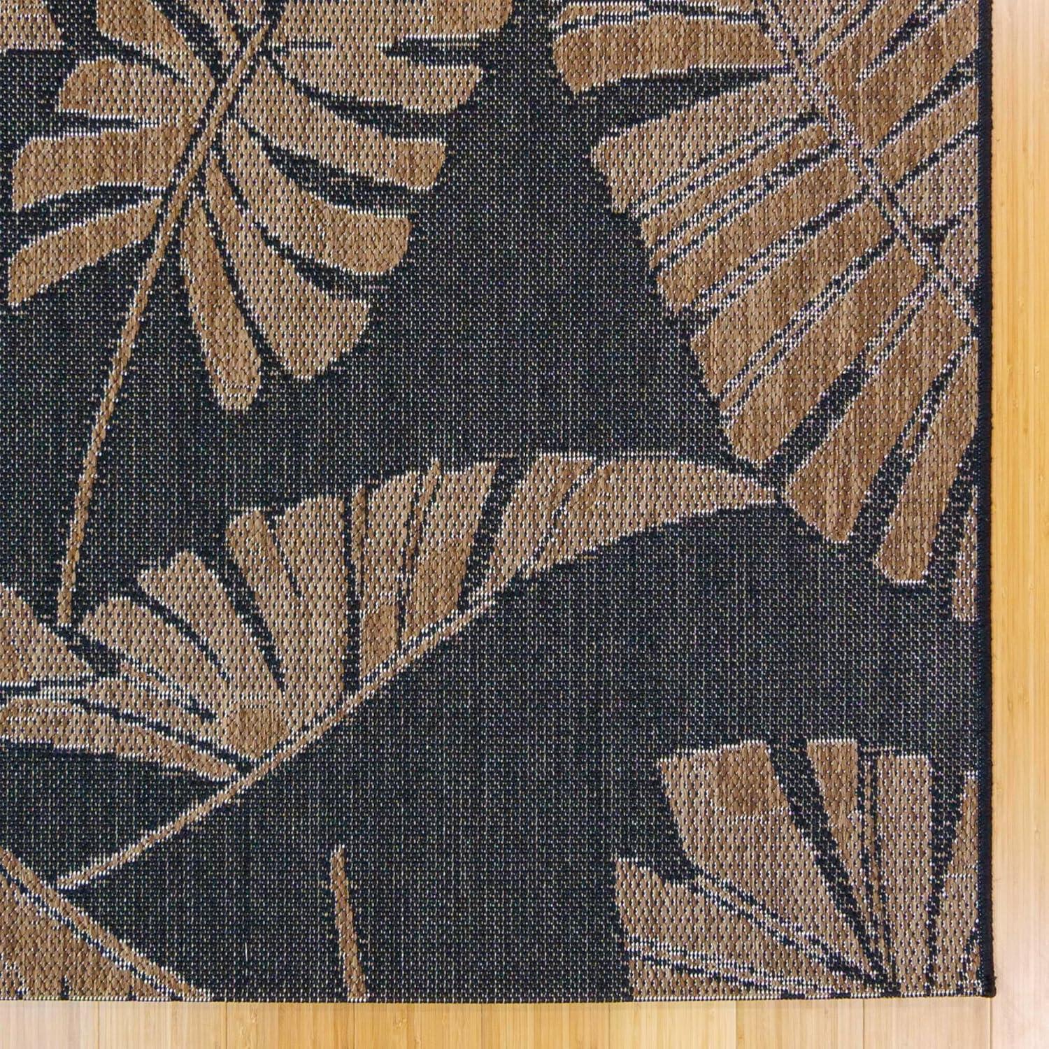 Reyn Spooner Reyn Spooner Lua'ehu Havana Brown/Black Bold Tropical Leaf Flatweave Indoor/Outdoor Area Rug