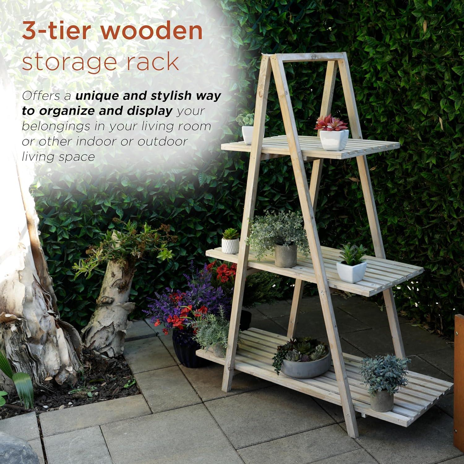 Natural Fir Wood 3-Tier Triangular Storage Rack