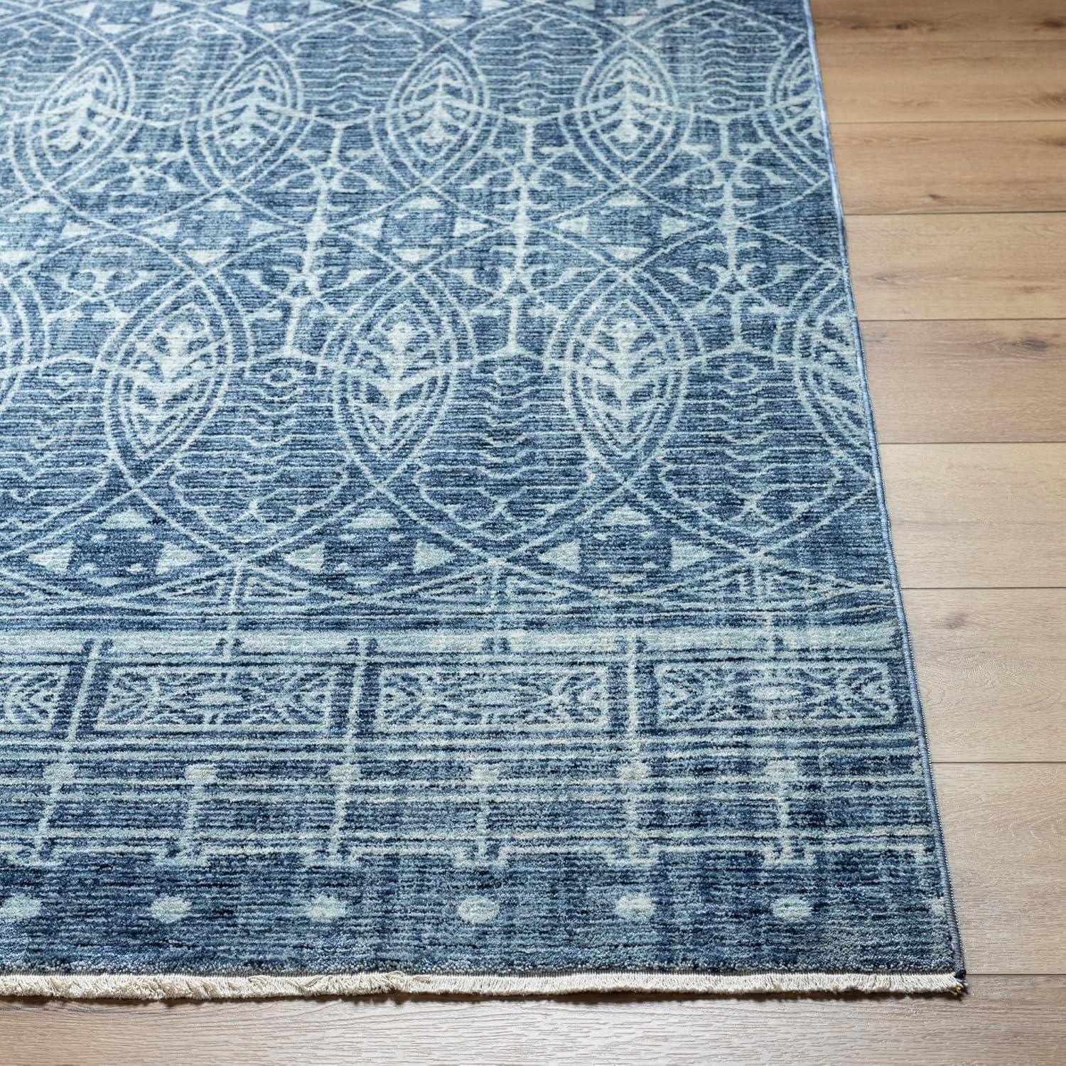 Blue and White Geometric Pattern Rectangular Rug