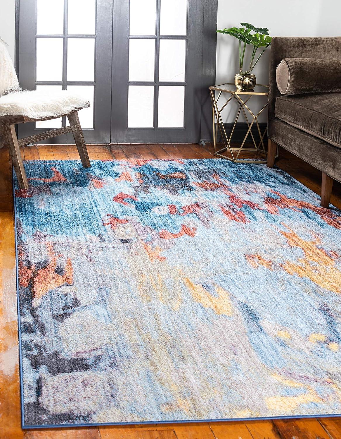 Soho Breeze 4' x 6' Light Blue Abstract Easy-Care Rug