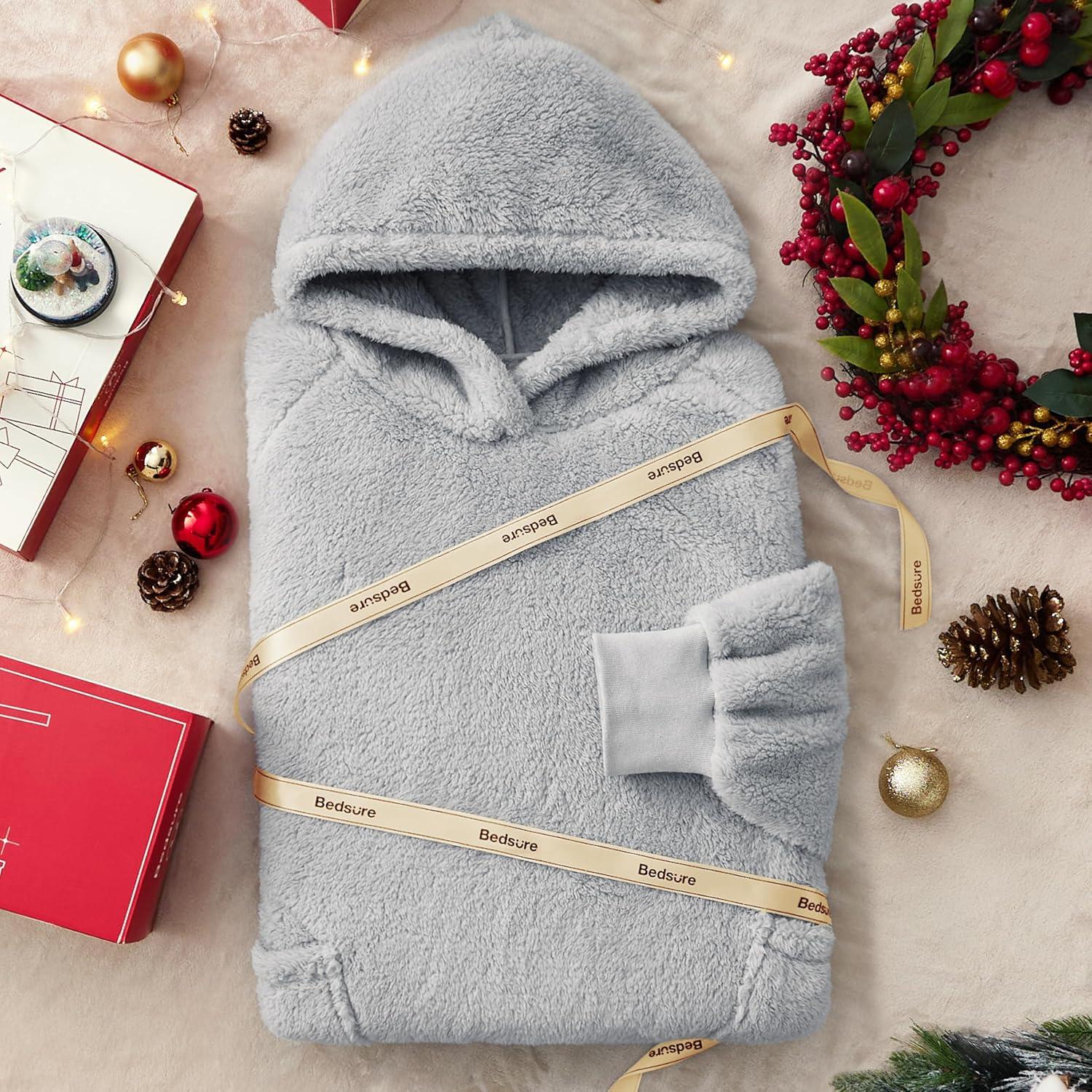 Bedsure Bedsure Wearable Blanket Hoodie Gifts For Women - Cozy Sherpa Hoodie Blanket For Adult Men, Warm Hooded Blanket Sweatshirt