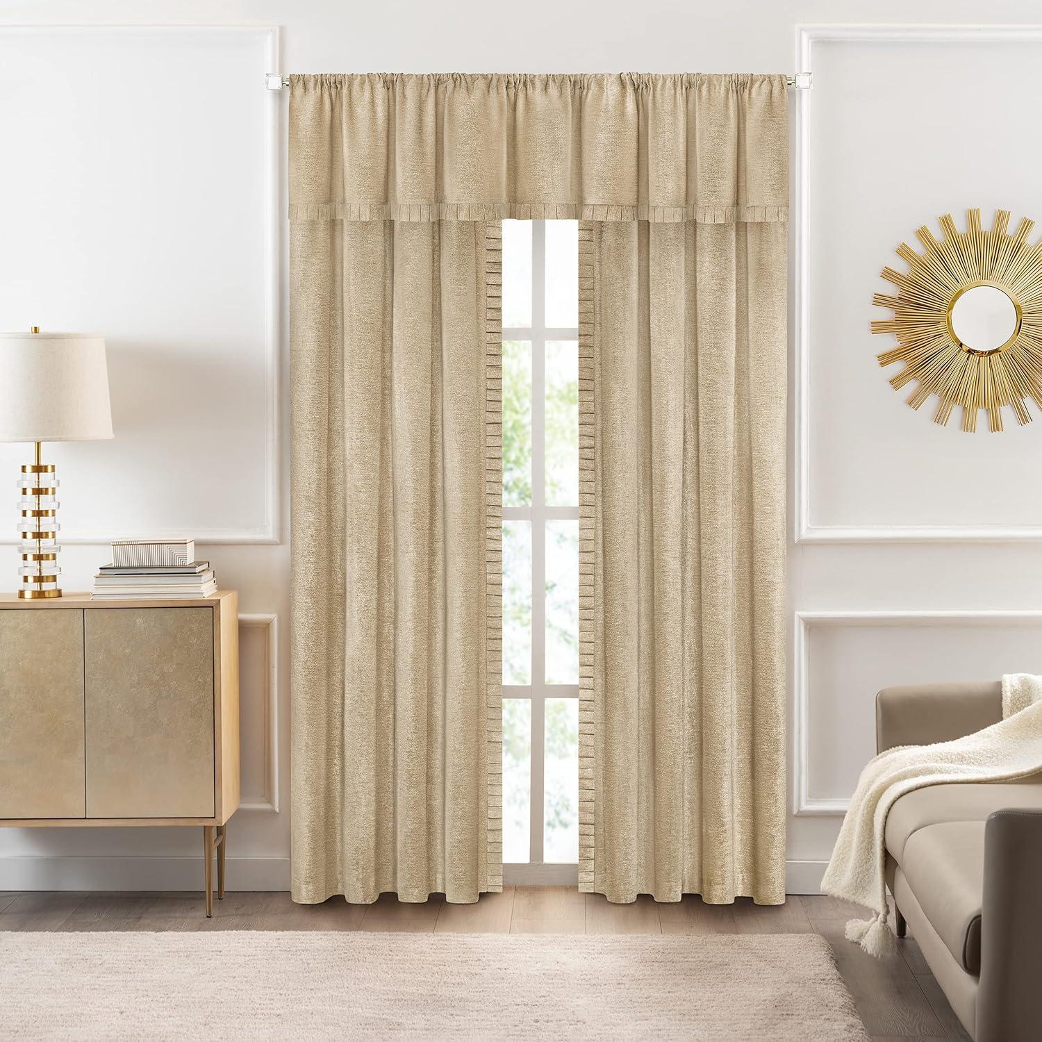 Achim Bordeaux Indoor Polyester Light Filtering Solid Curtain Panel, Tan, 52-in W x 63-in L