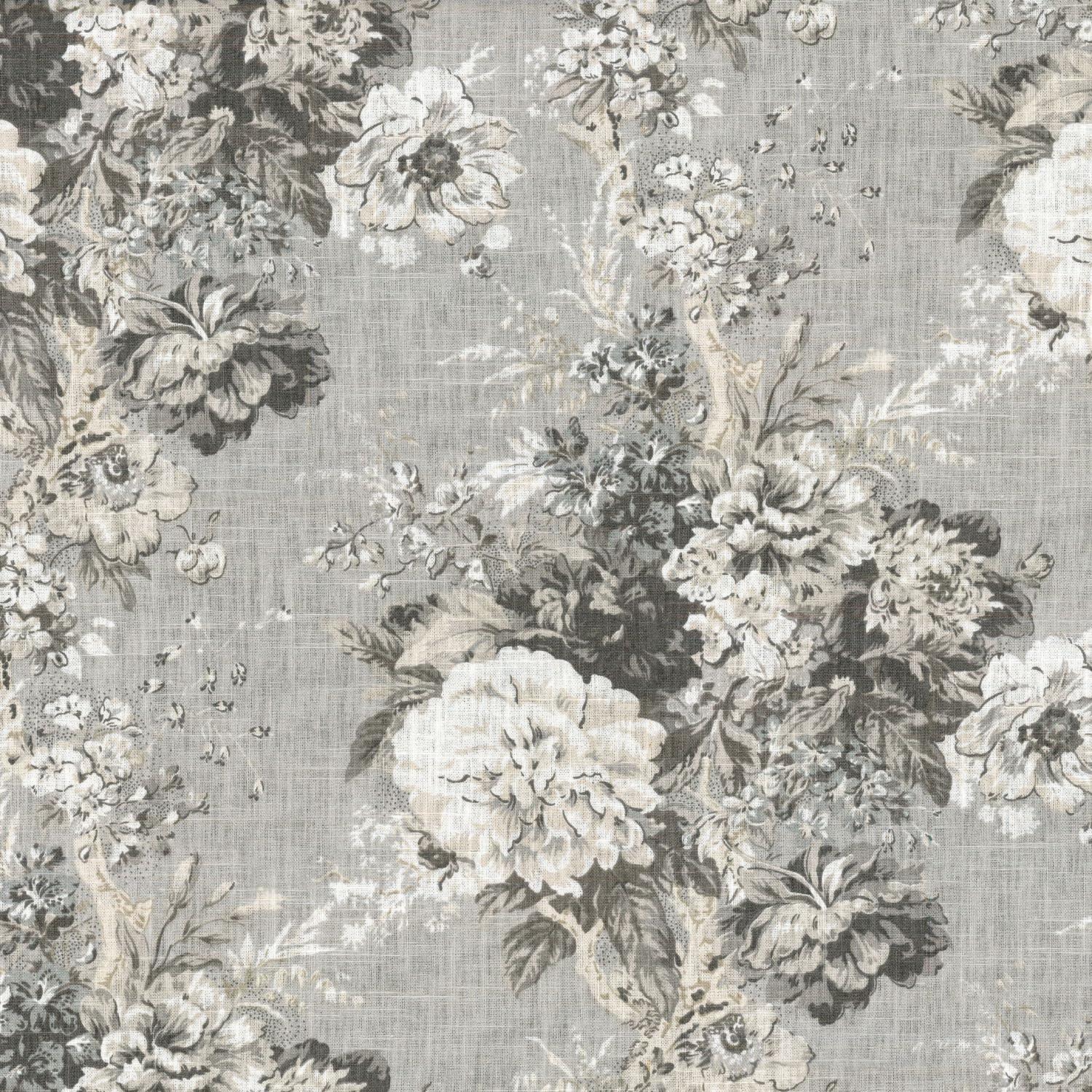 Platinum Gray Floral Linen Upholstery Fabric by the Yard