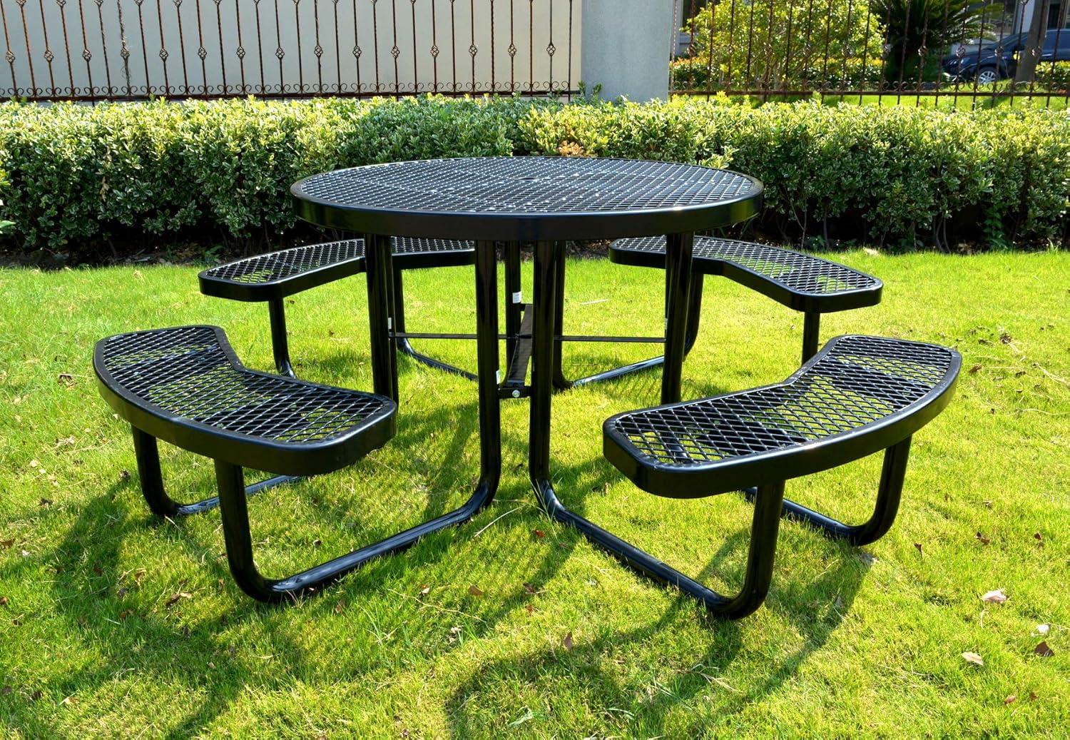 46" Textured Black Expanded Metal Round Outdoor Picnic Table