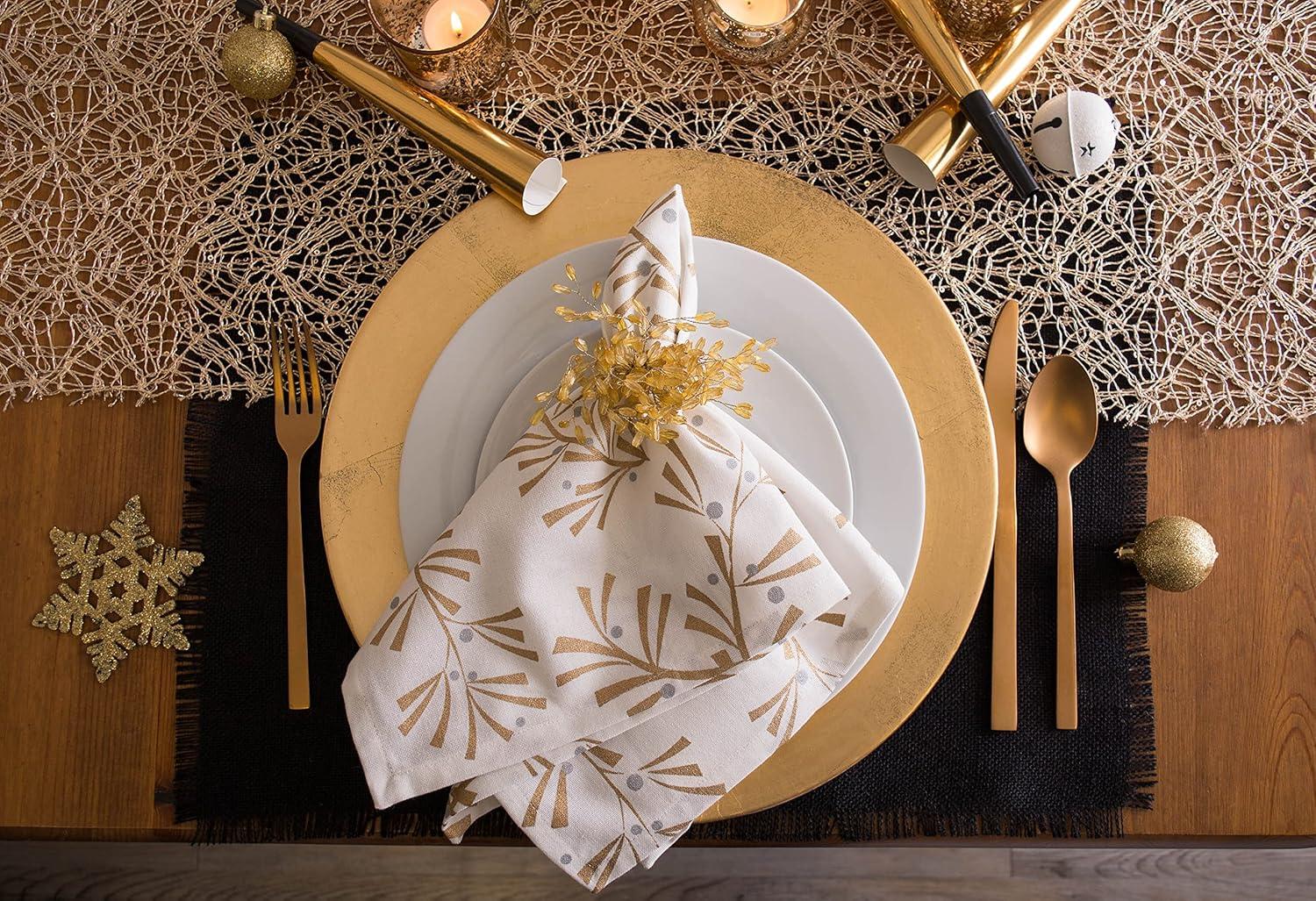 Gold Holly Leaves Cotton Christmas Napkin Set, 20x20, 6 Piece