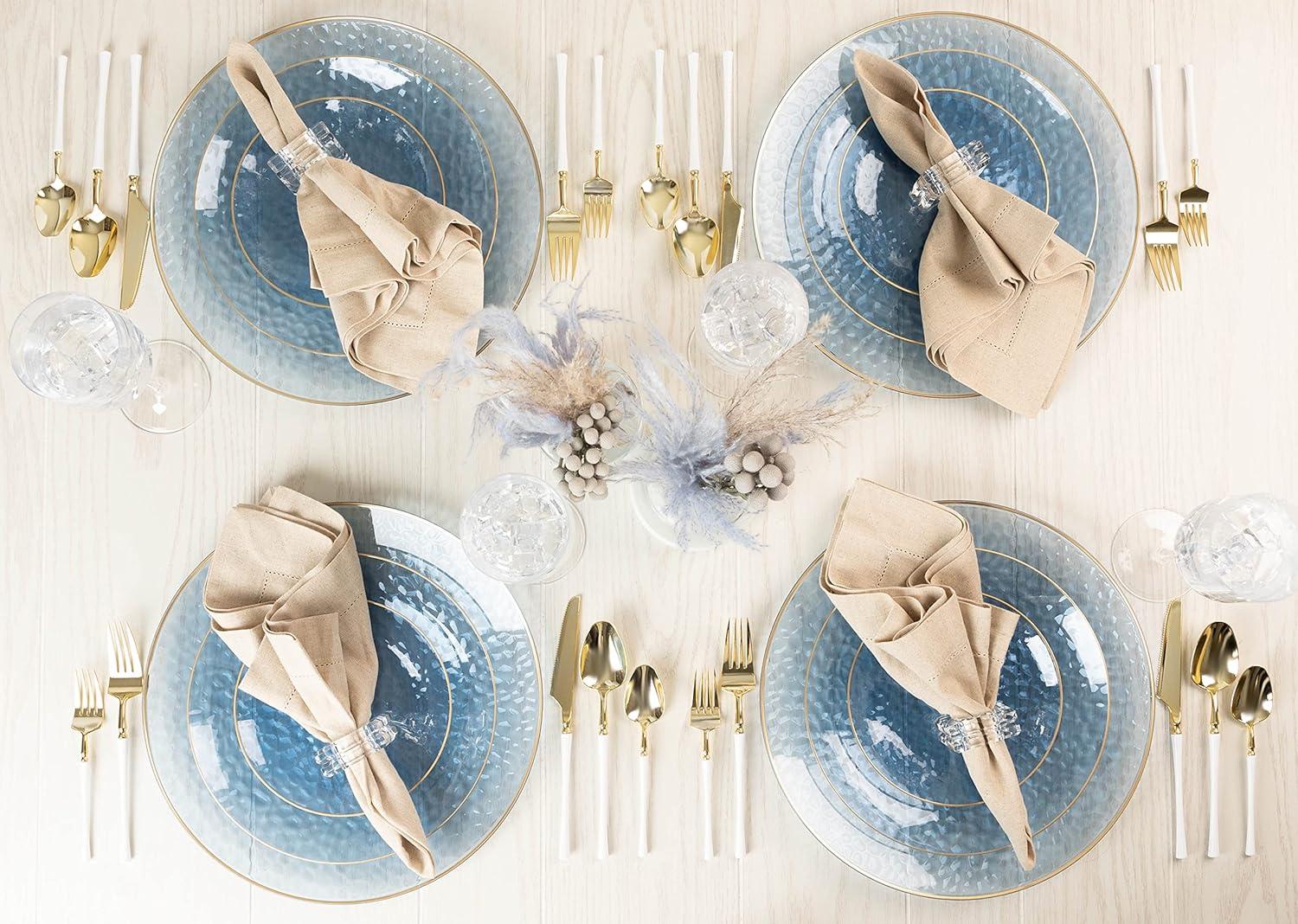 PLASTICPRO Pack of 30 Disposable Plastic Plates Fancy Dinner Plate Heavy Weight, Hammered Blue With Gold Rim 7”