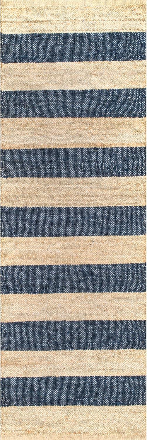 nuLOOM Alisia Flatweave Striped Jute Area Rug, Runner 2' 6" x 6', Denim