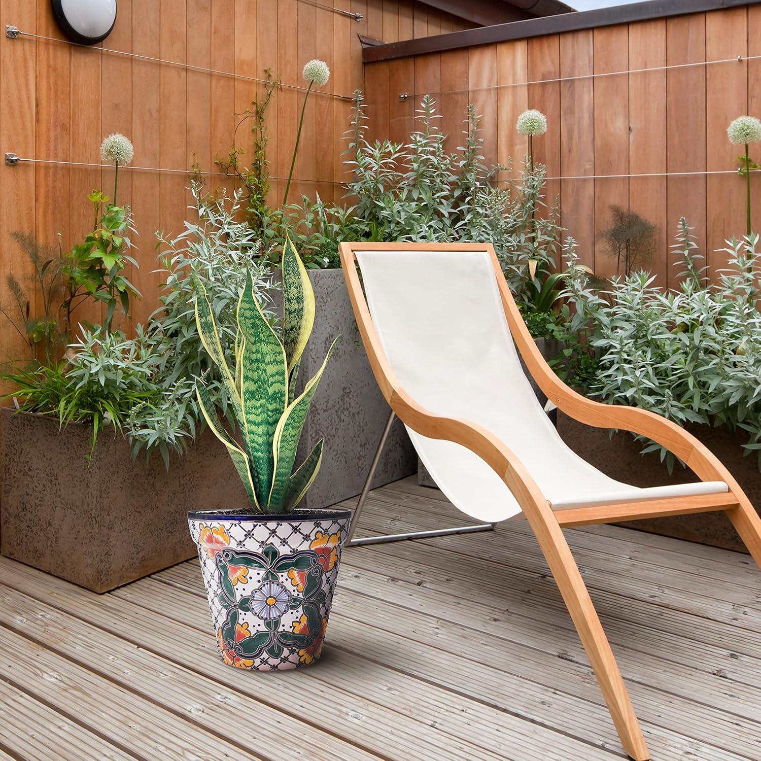 Evergreen Garden Talavera Mexican Pottery Ceramic Floral Classic Top Pot Planter | Flower Pot Plant Succulent | Indoor Outdoor (10 inch)