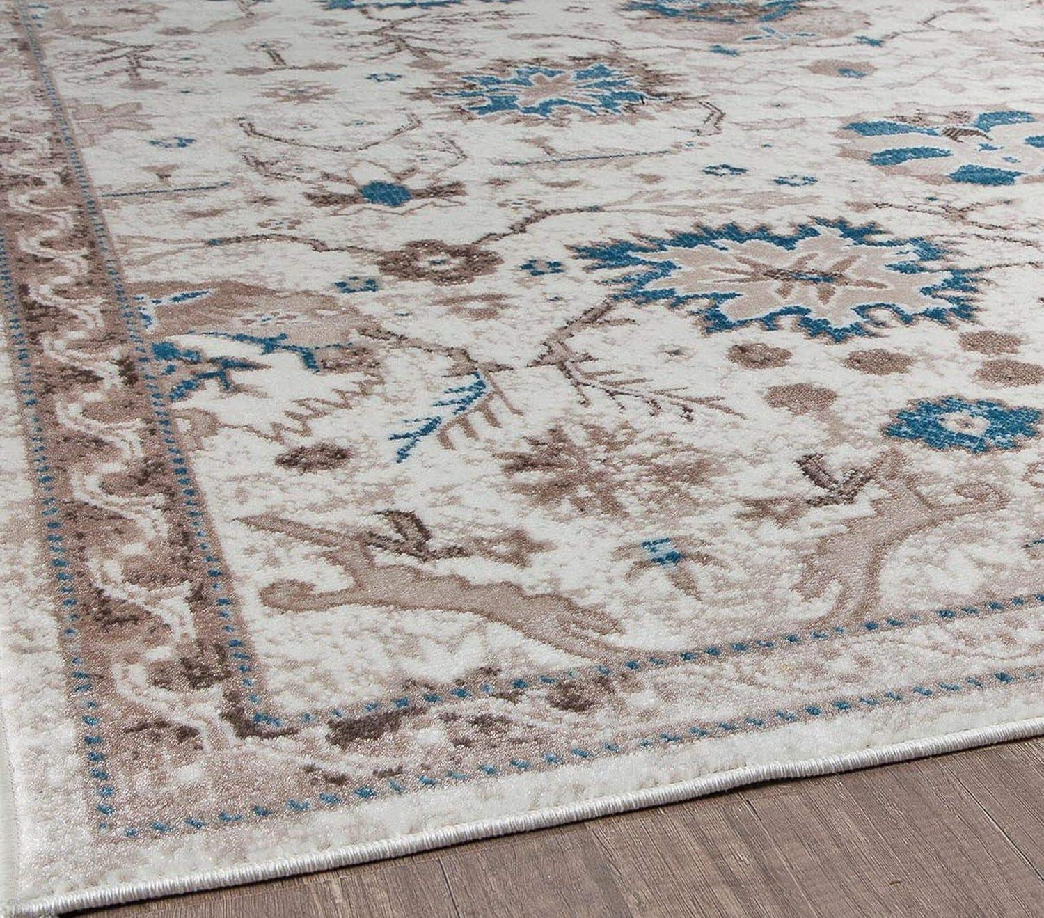 Rugs America Freida FY55B Honeysuckle Vintage Farmhouse Cream Area Rug for Dining Room Rug Neutral Rug Living Room Rug Kitchen, 2'6"x8'