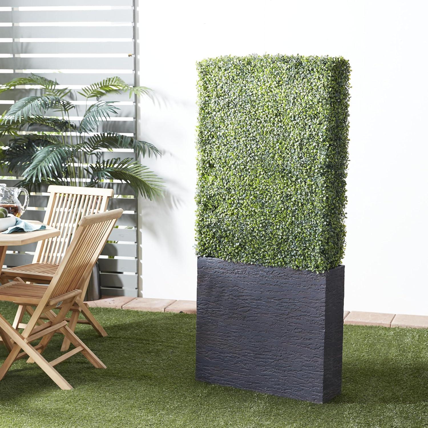 DecMode 66" Tall Boxwood Hedge Artificial Topiary in Realistic Leaves and Black Cement Planter Box