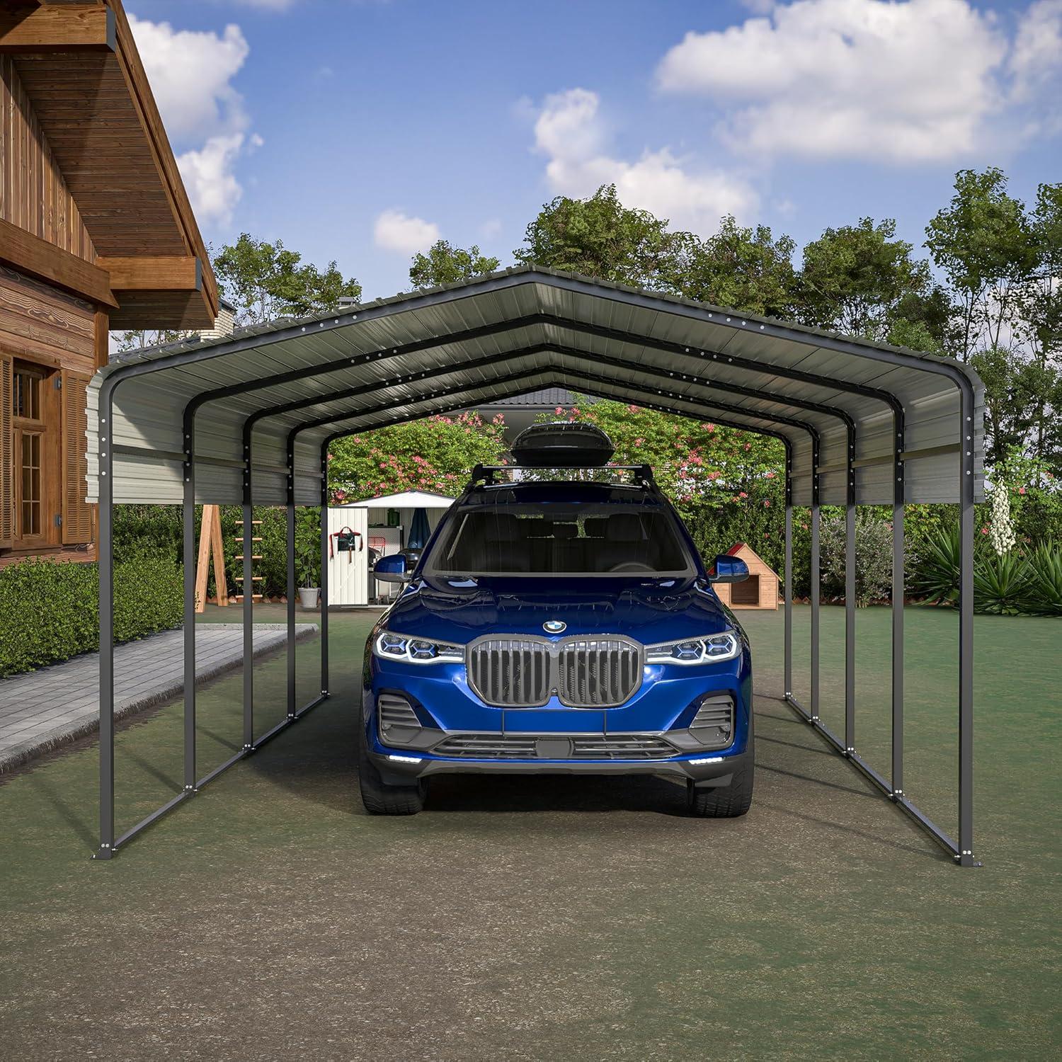 Gray 13x20 FT Heavy Duty Metal Carport Canopy