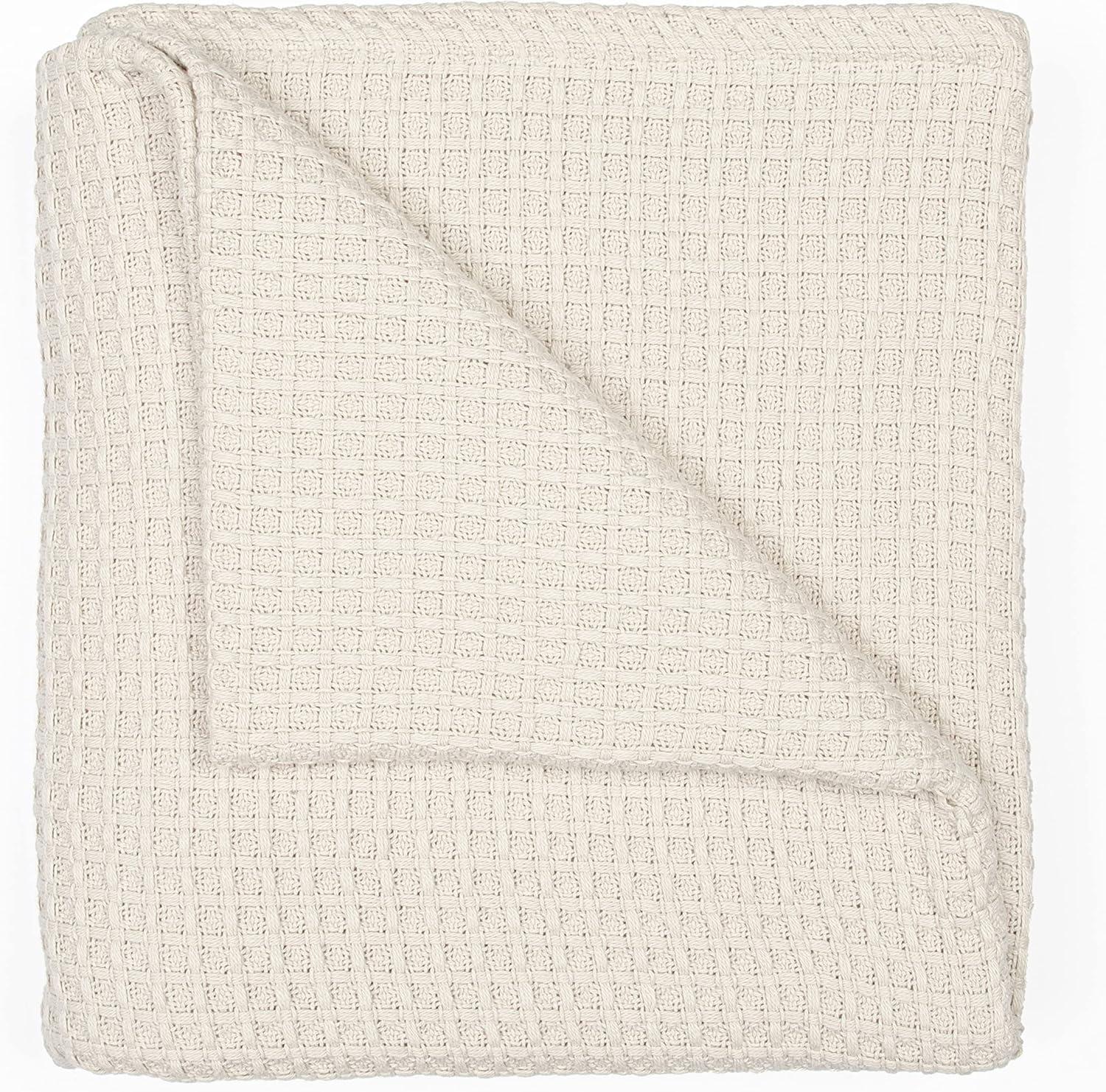 Aston & Arden Waffle Weave Cotton Bed Blanket (QUEEN Size 90x90), Soft and Breathable, Hotel Quality, 450 GSM, Beige