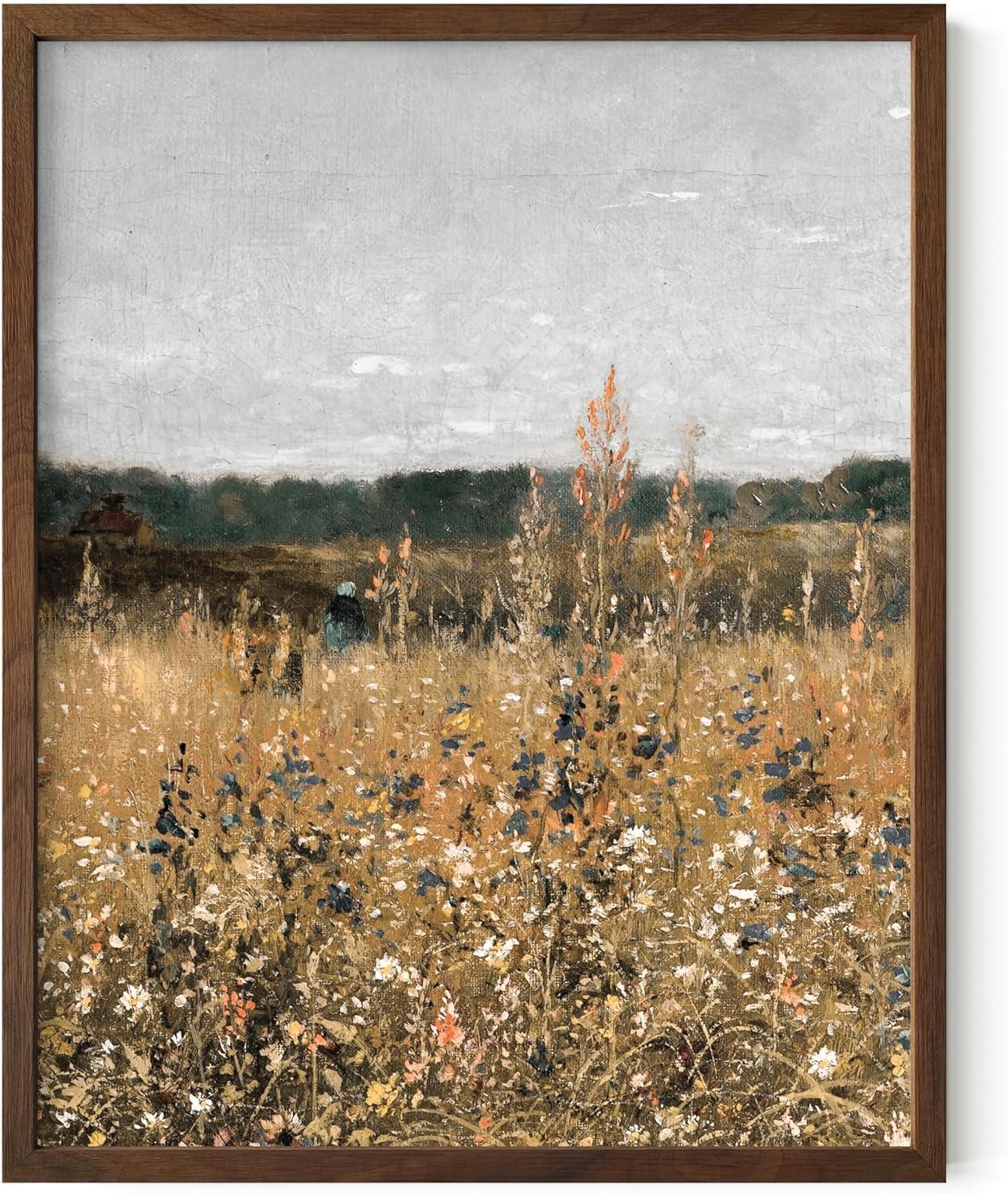 Rustic Nature Landscape Painting with Oak Frame, 11" x 14"