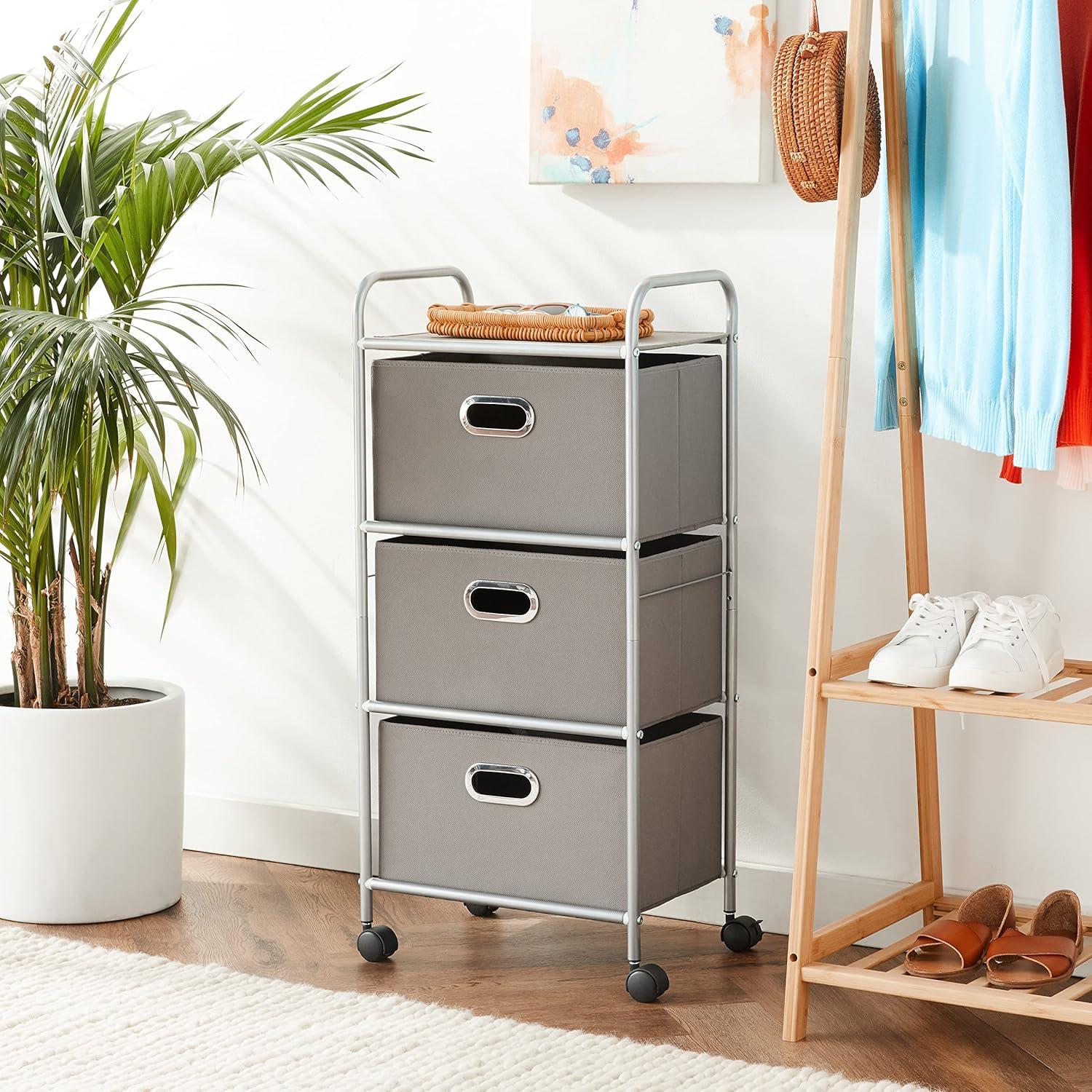 Honey-Can-Do 3-Drawer Fabric Rolling Storage Cart, Gray