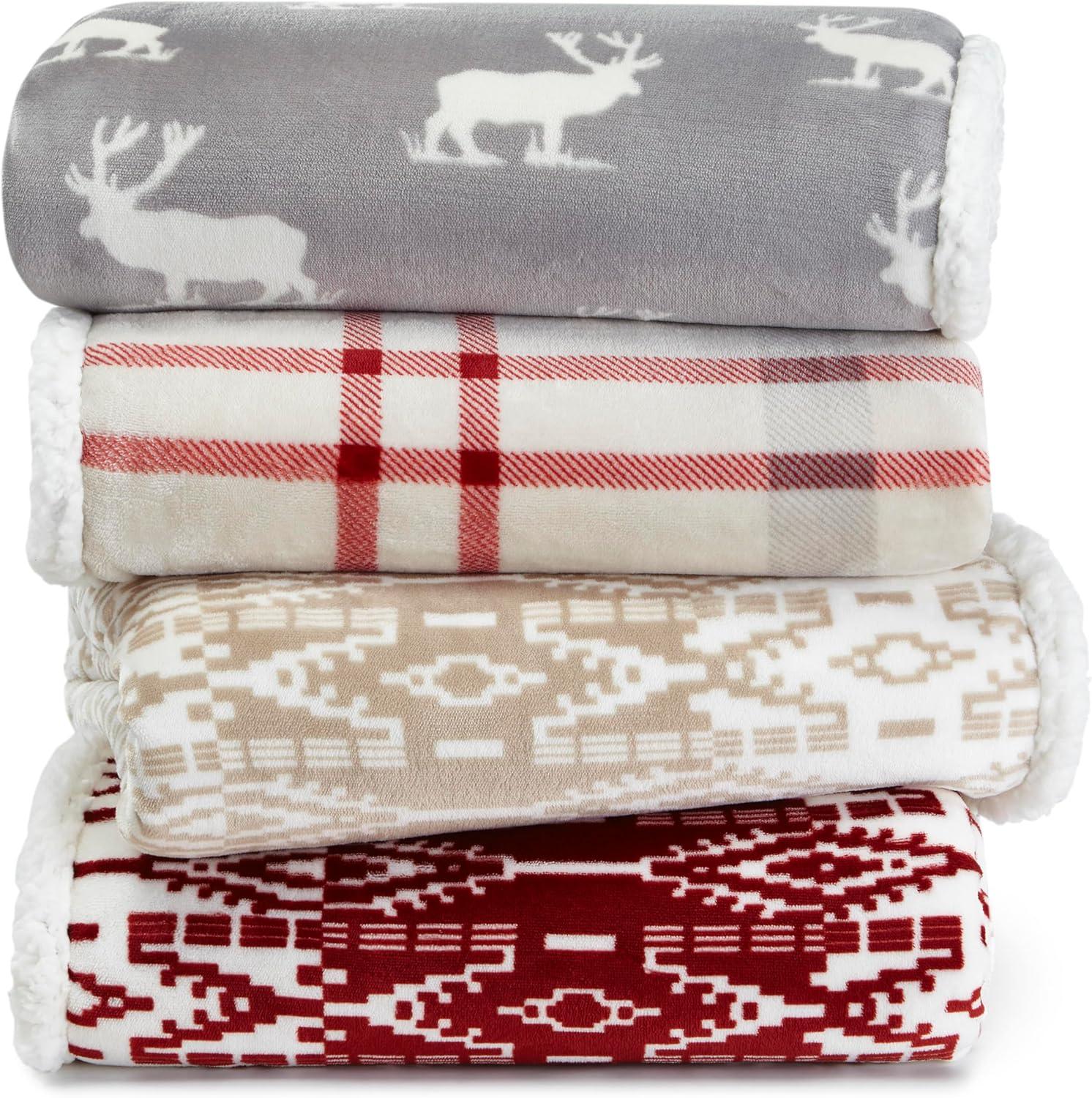 Eddie Bauer Printed Plush Fleece/Sherpa Throw Blankets