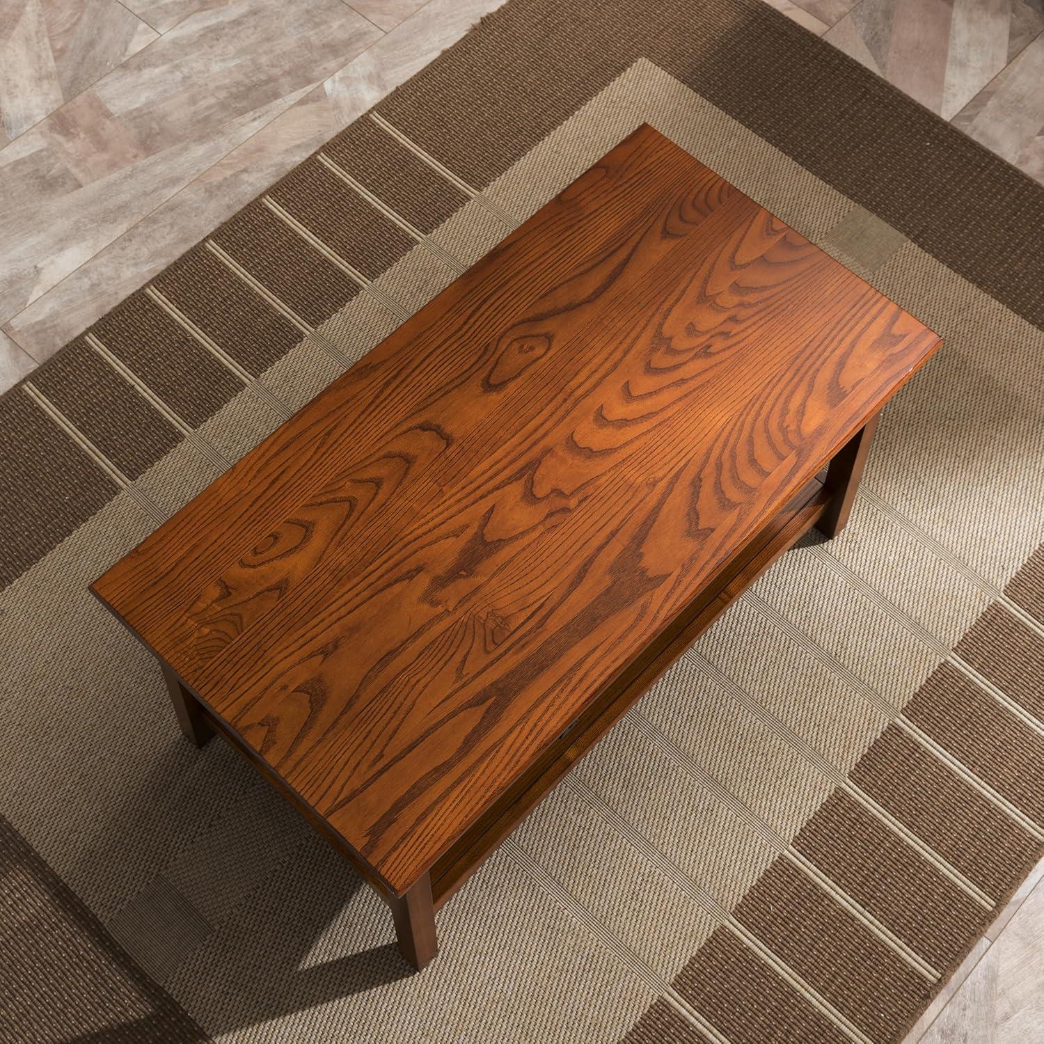 Leick Home 10055-RS Mission Coffee Table for Living Room, Two Drawers and Shelf, Made with Solid Wood, Russet Finish