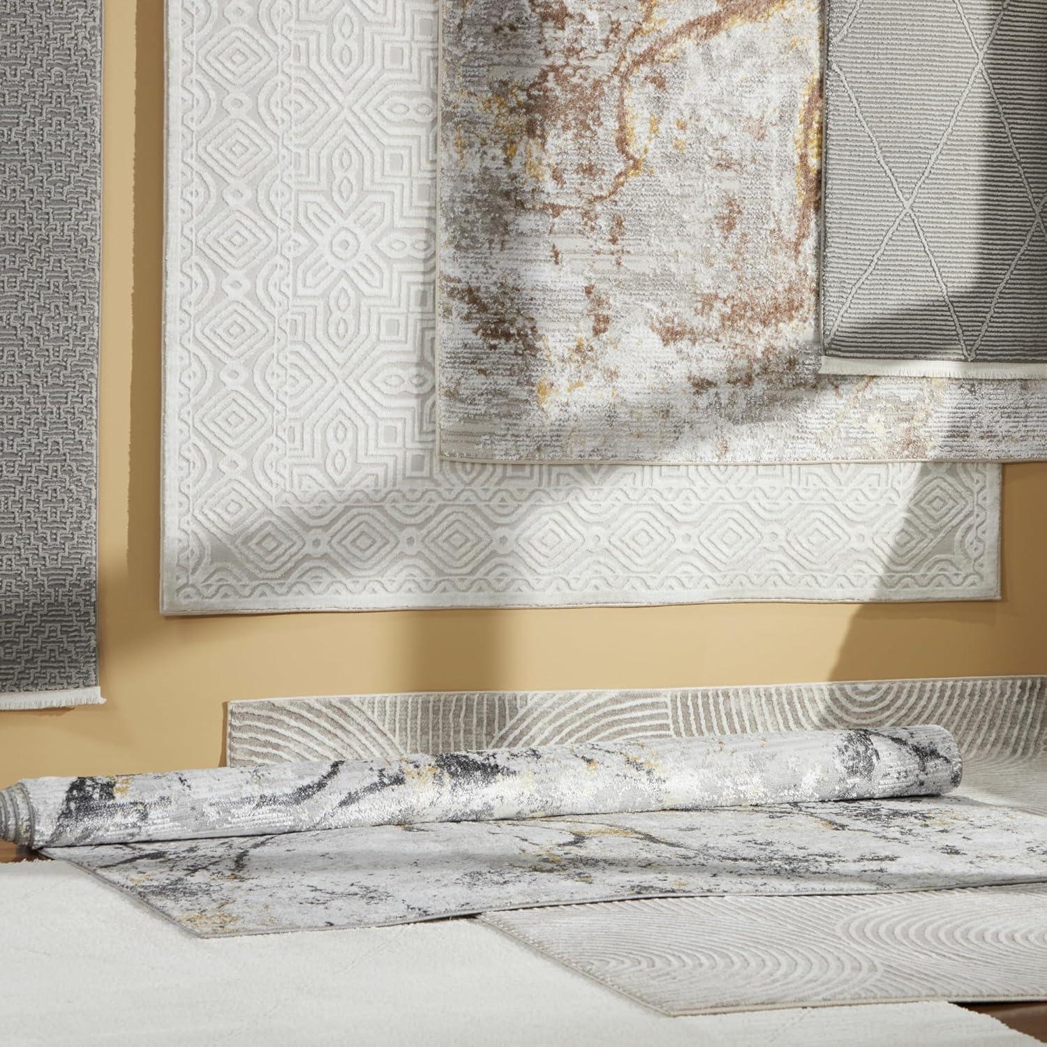 TOWN & COUNTRY LUXE Maya Medallion Indoor Area Rug with High-Low Texture, Ivory/Greige