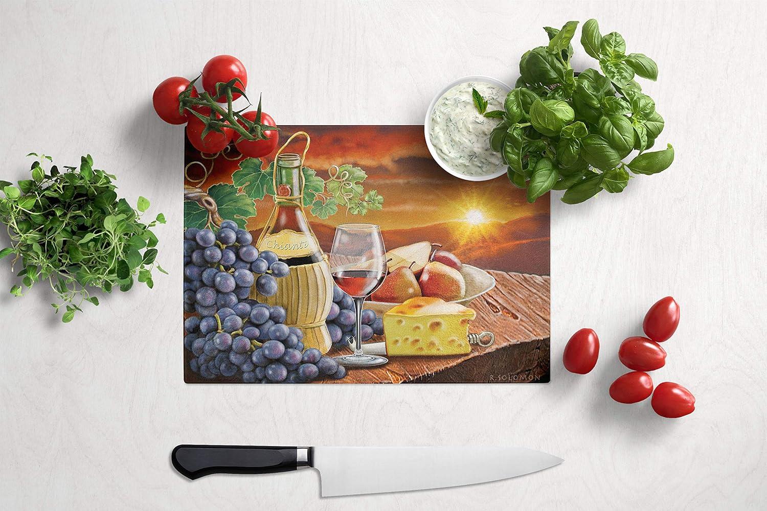 Carolines Treasures PRS4029LCB Chianti, Pears, Wine and Cheese Glass Cutting Board Large, 12H x 16W, multicolor