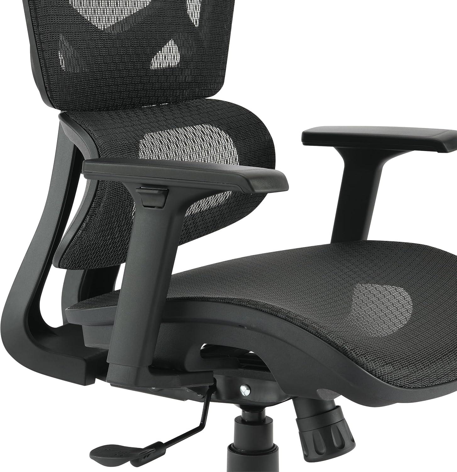 Black Mesh Back and Black Fabric Seat with Adjustable Arms on Black Nylon Base