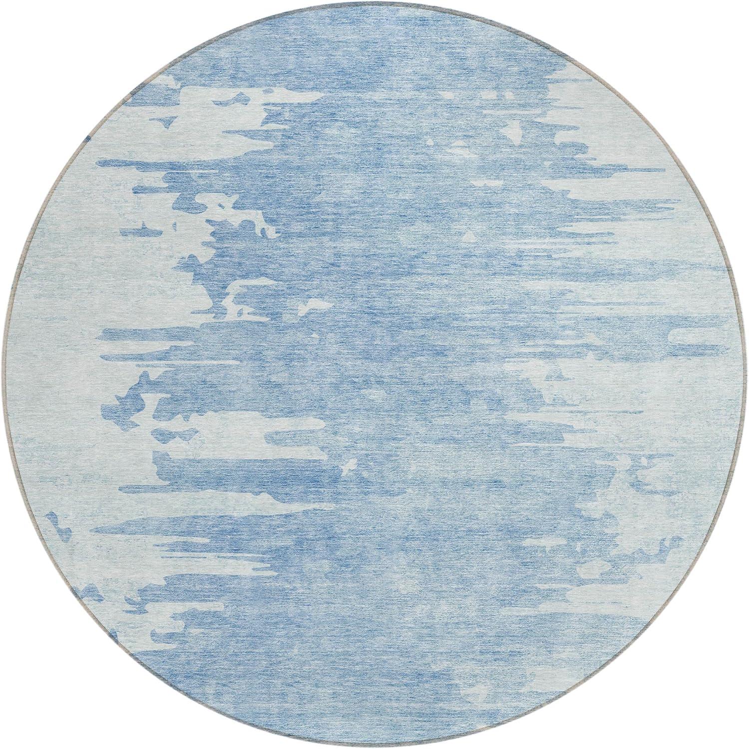 Sky Blue Round Synthetic Flat Woven 8' Area Rug