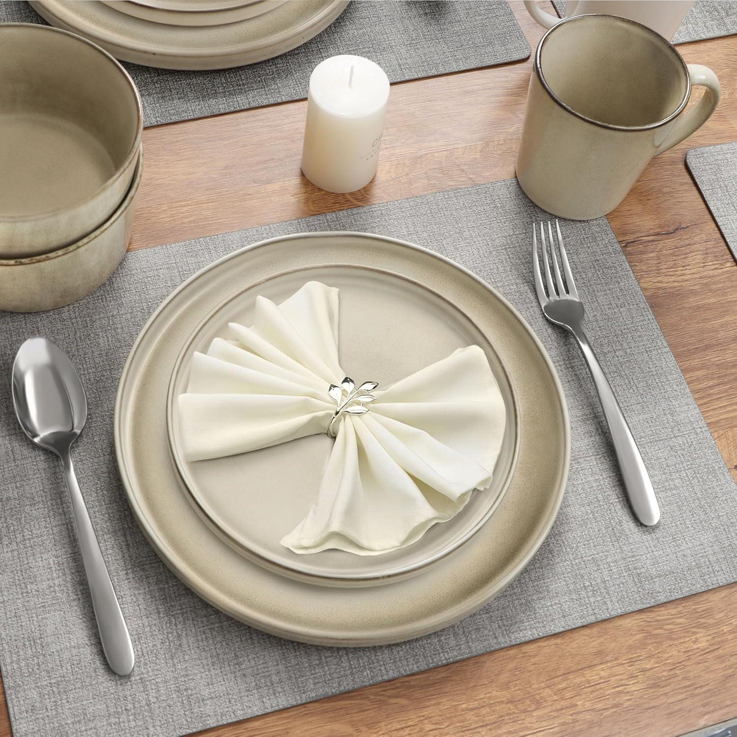 16-Piece Beige Ceramic Dinnerware Set for 4