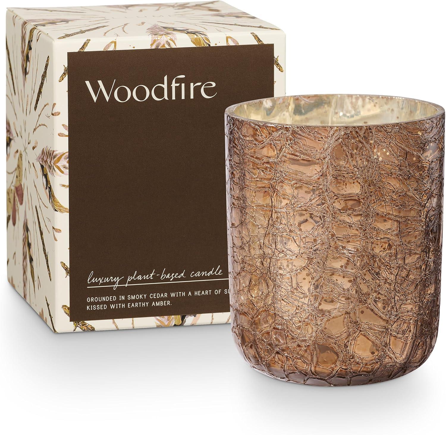 ILLUME Small Boxed Crackle Glass Candle, Woodfire