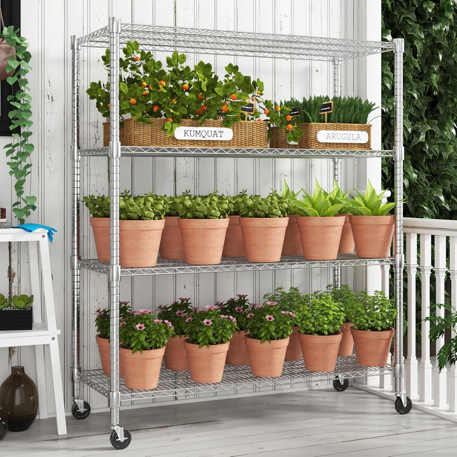 Homdox Heavy Duty Metal Shelves for Storage, 4 Tier Storage Racks and Shelving, Commercial Adjustable Wire Shelving Unit on Wheels, Garage Rack Pantry Shelves Kitchen Shelving, 24"x48"x72", Chrome