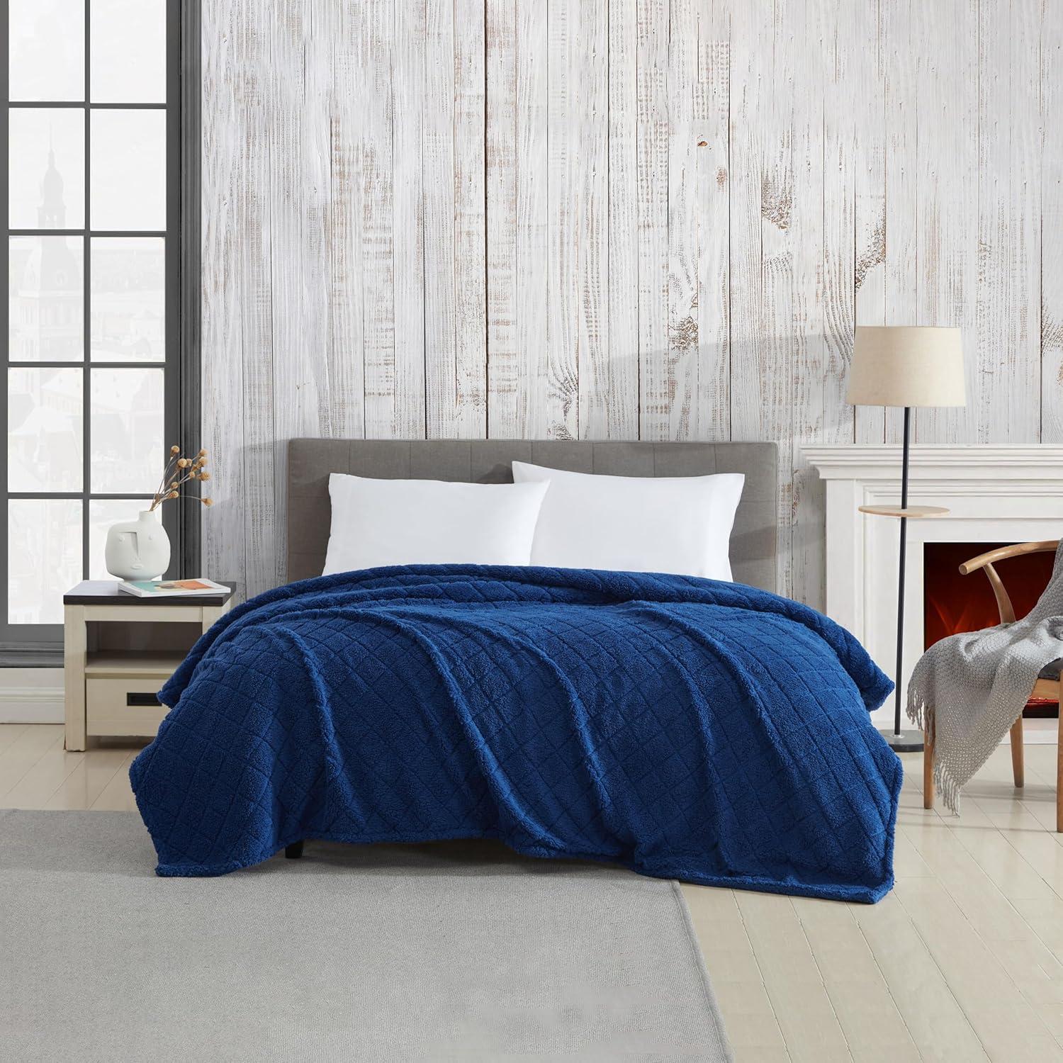 Coleman Diamond Embossed Sherpa Plush Throw Blanket/Coverlet