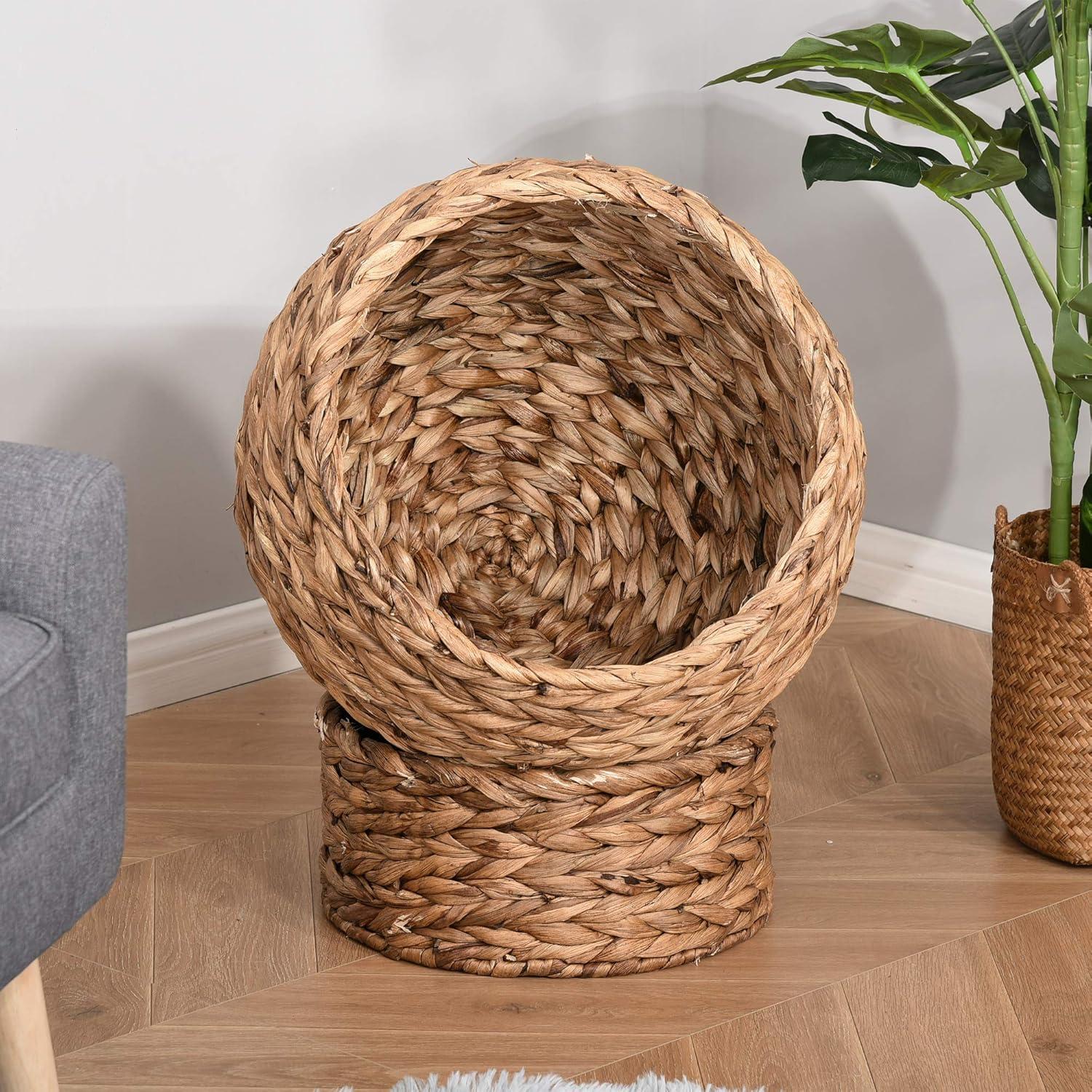 PawHut 20" Natural Braided Elevated Cat Bed Basket House Chair Sofa With Cushion