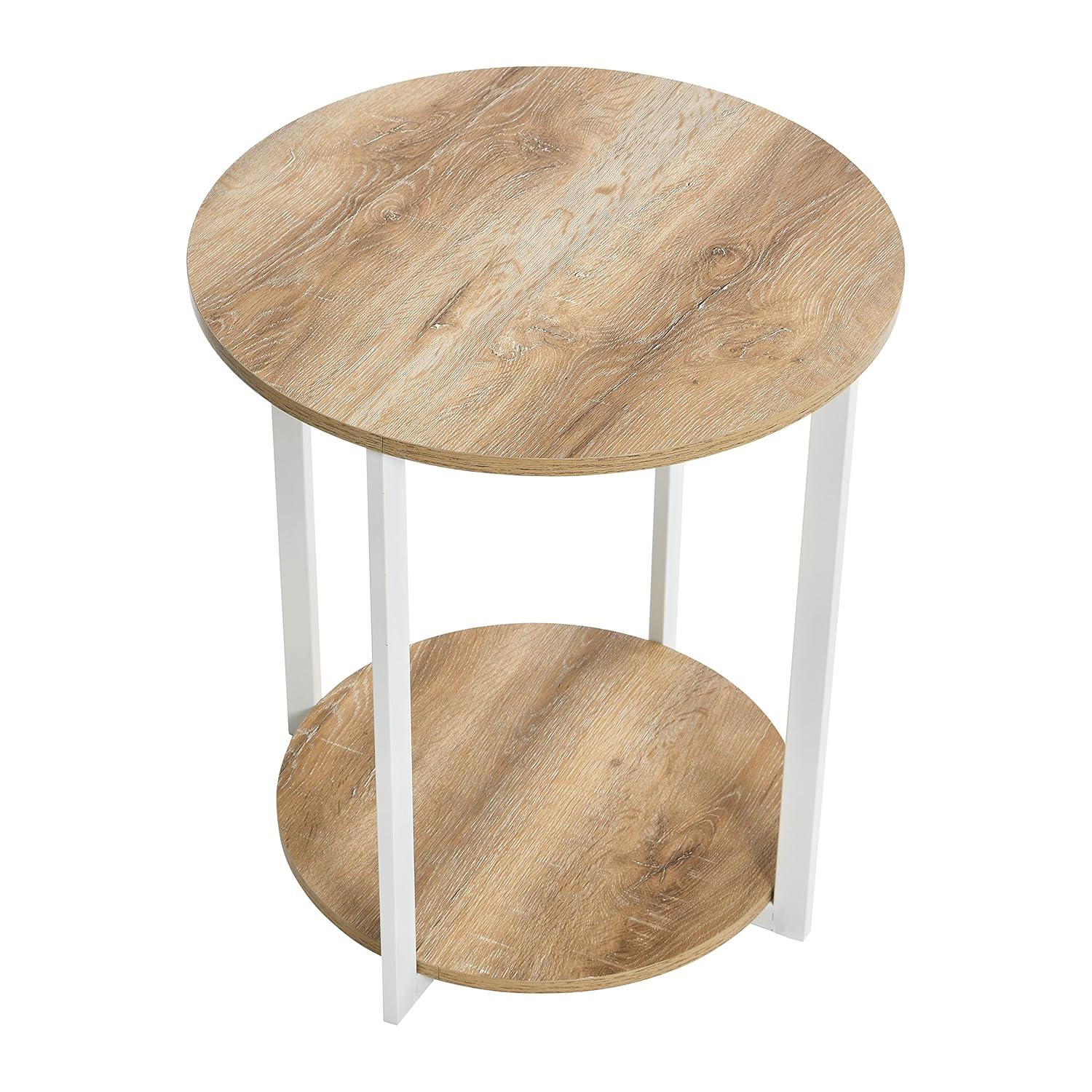 Household Essentials Jamestown Round End Table Brown/White: Modern Minimalist, Iron Frame, Particle Board Top