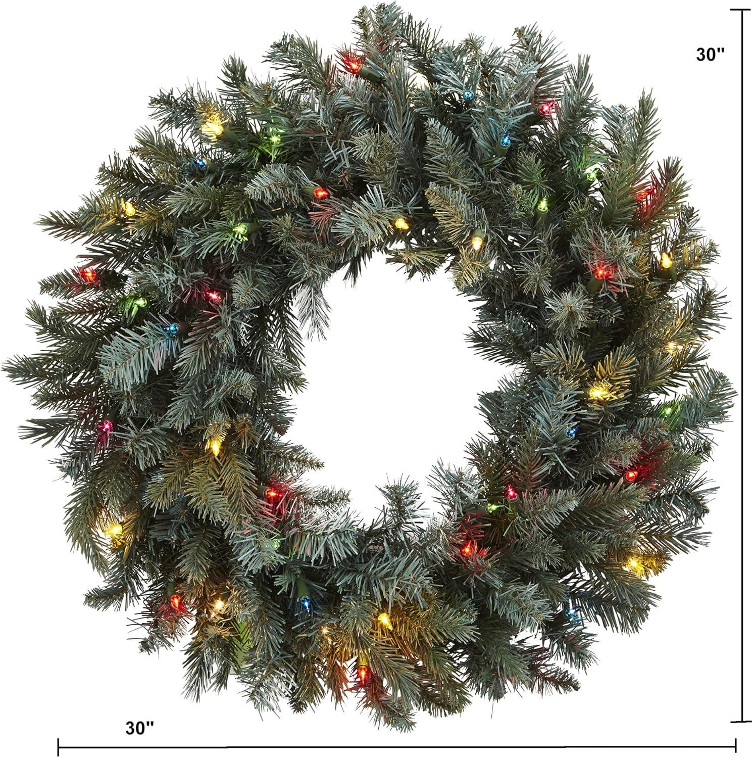 Festive Pine 24" Artificial Winter Wreath with Multicolor LED Lights