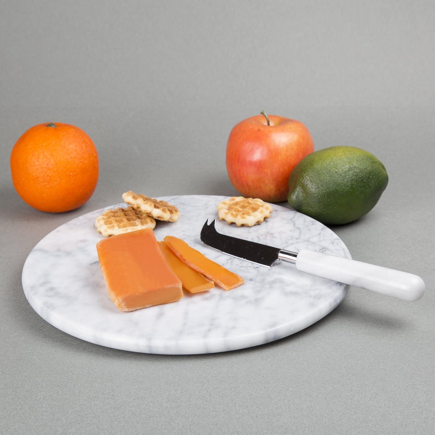 Elegant Off-White Marble Round Serving Board, 12" Diameter