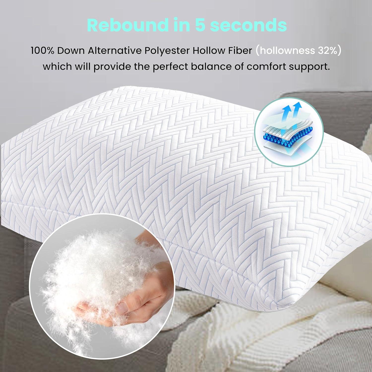 2 Pack Down Alternative Plush Fiber Fill Cooling Pillow