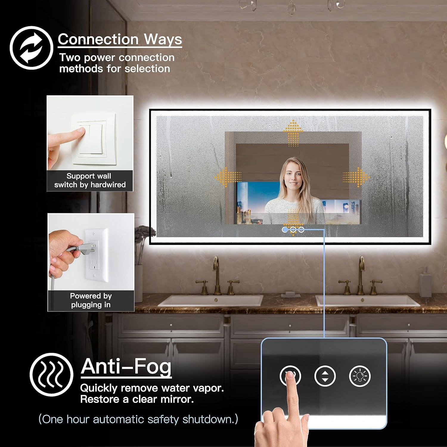 Large LED Bathroom Mirror 72x32 with Backlit and Front Lighted, Framed Dimmable Illuminated Mirror for Wall Anti-Fog Shatterproof (Horizontal/Vertical)