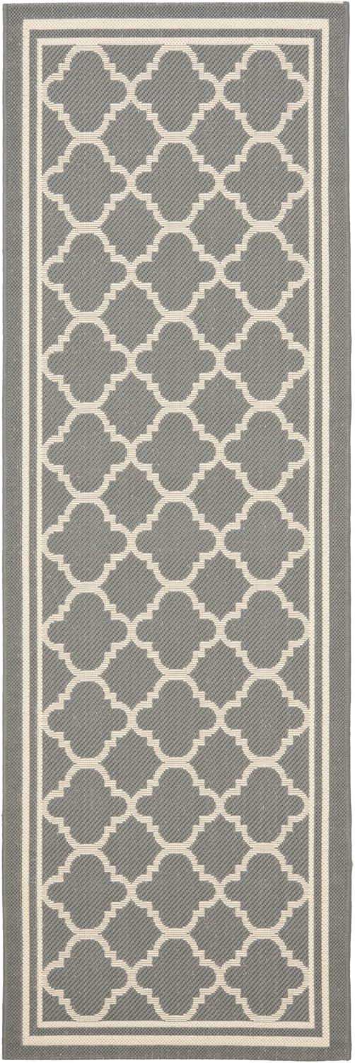 SAFAVIEH Courtyard Alina Geometric Indoor/Outdoor Runner Rug, 2'3" x 12', Anthracite/Beige