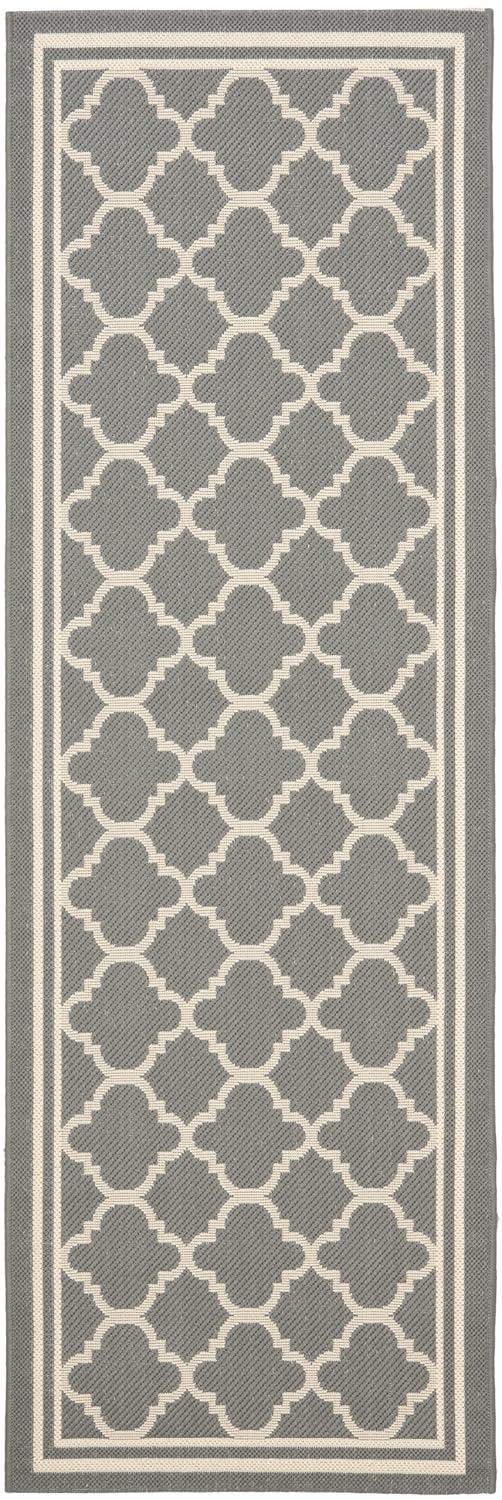 SAFAVIEH Courtyard Alina Geometric Quatrefoil Indoor/Outdoor Runner Rug, Anthracite/Beige, 2'3" x 12'