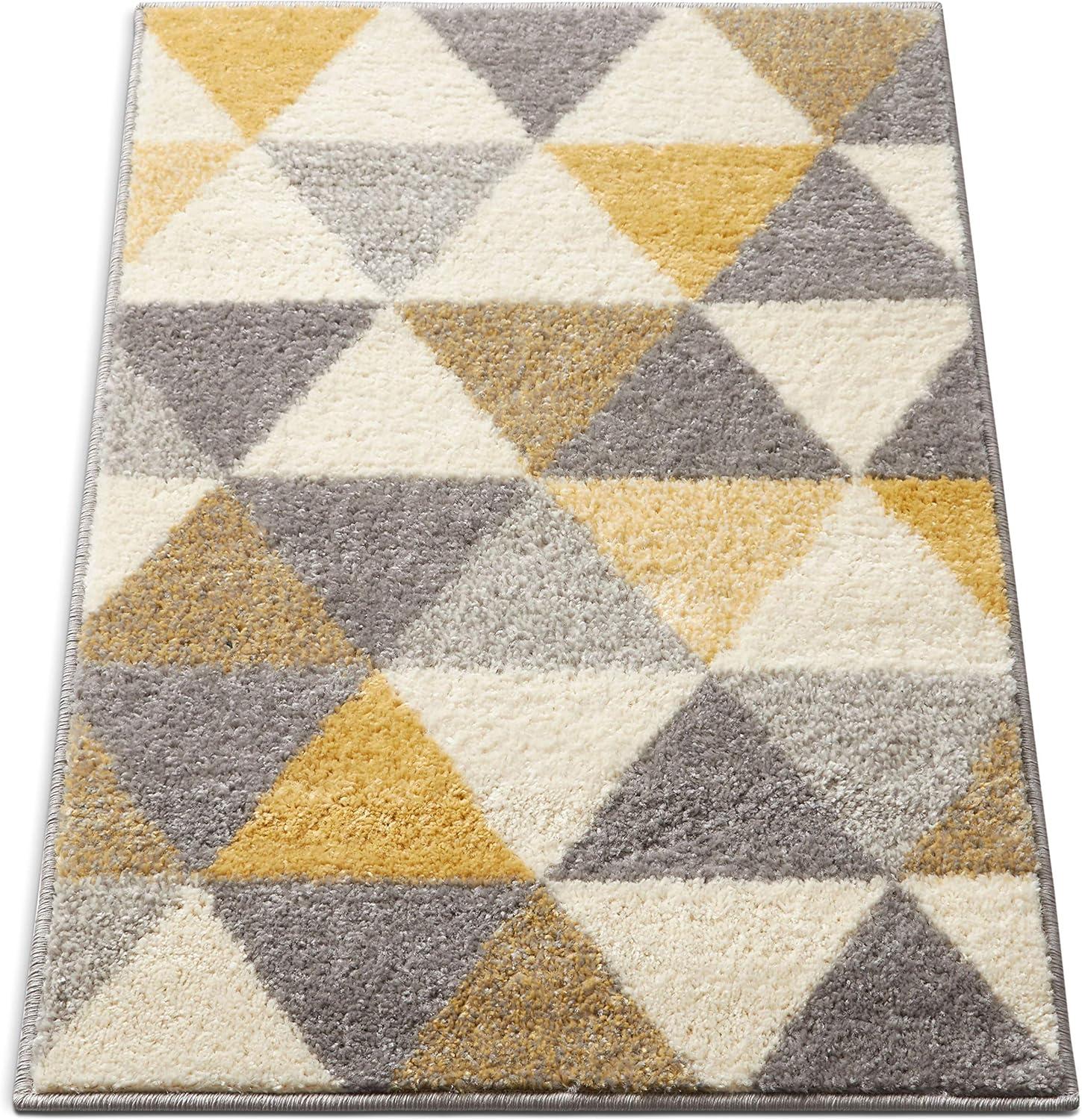 Well Woven Isometry Gold & Grey Modern Geometric Triangle Pattern 2 x 3 (2' x 3') Area Rug Soft Shed Free Easy to Clean Stain Resistant