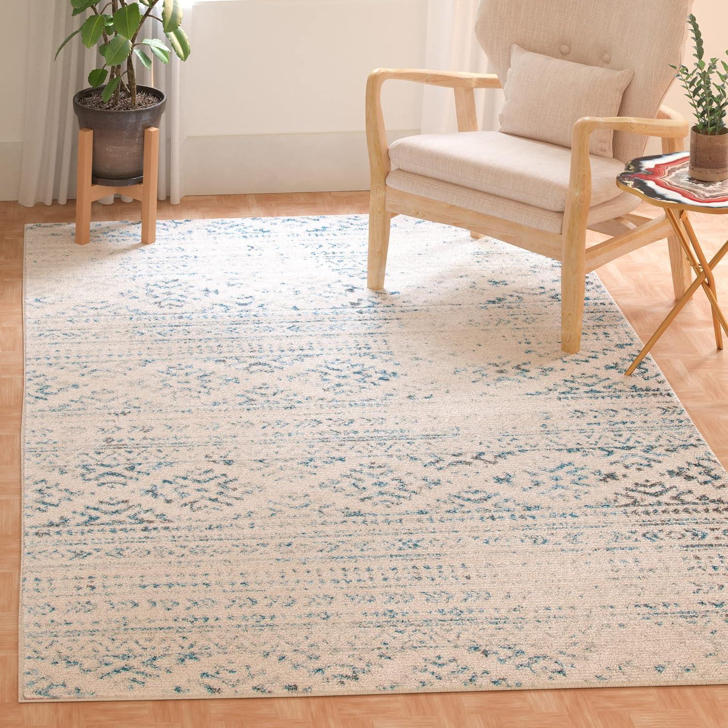 Tulum TUL272 Power Loomed Indoor Area Rug - Ivory/Turquoise - 5'3"x7'6" - Safavieh