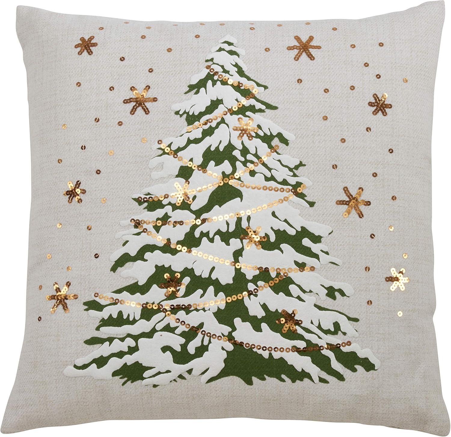 Ivory Square LED Christmas Tree Pillow with Sequins, 18"