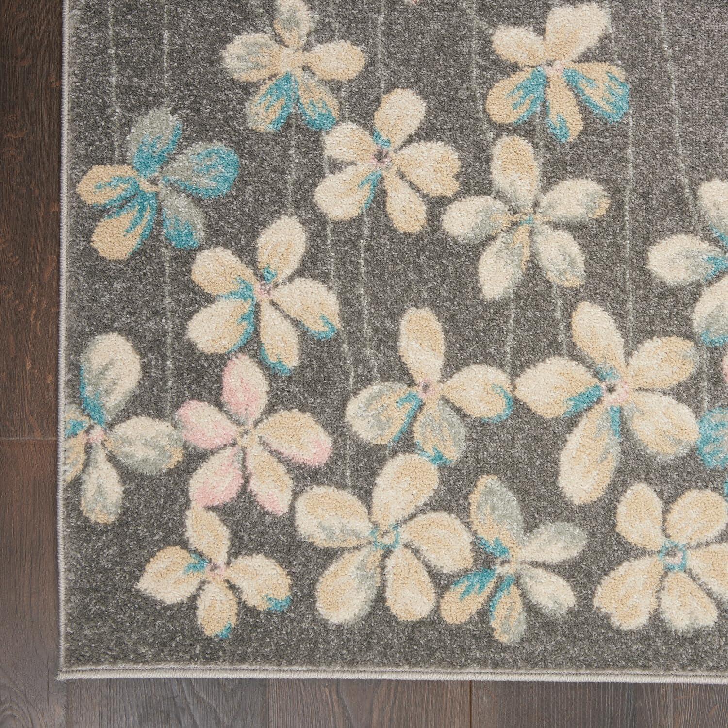 Handmade Grey and Beige Floral Synthetic 4' x 6' Rug