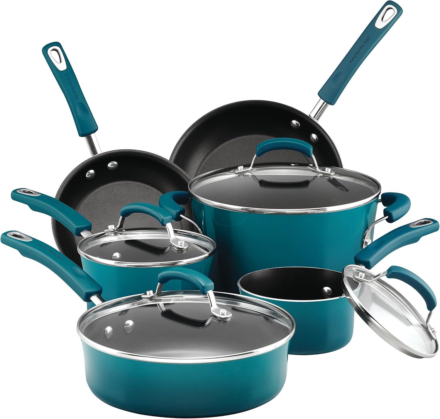 Rachael Ray Classic Brights Porcelain Nonstick Cookware Set, 14-Piece