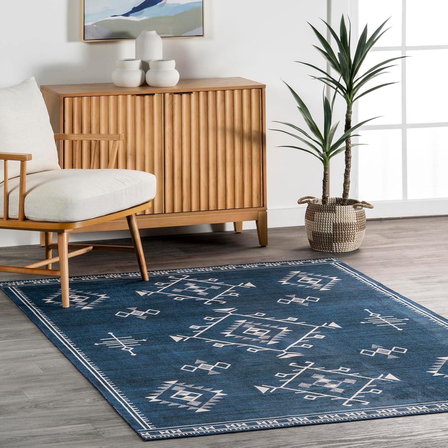 Nuloom Evalyn Diamond 3x5 Machine Washable Accent Indoor Area Rug for Living Room Bedroom Dining Room Entryway Kitchen, Navy/Ivory